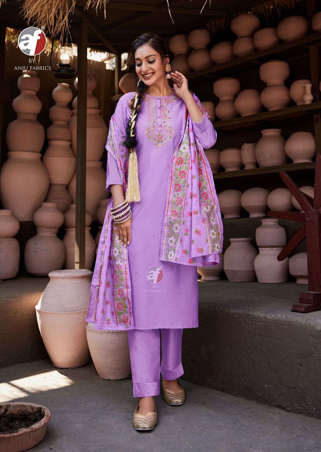 ONCE MORE VOL-5 BY ANJU FABRICS IN VISCOSE BY NYLON KURTI PANT WITH DUPATTA 