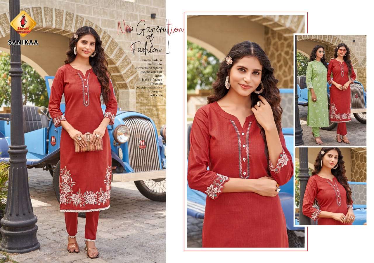 PAHELI VOL-11 BY SHRUTI SUIT PURE COTTON EMBROIDERY THREAD WORK KURTI PANT 