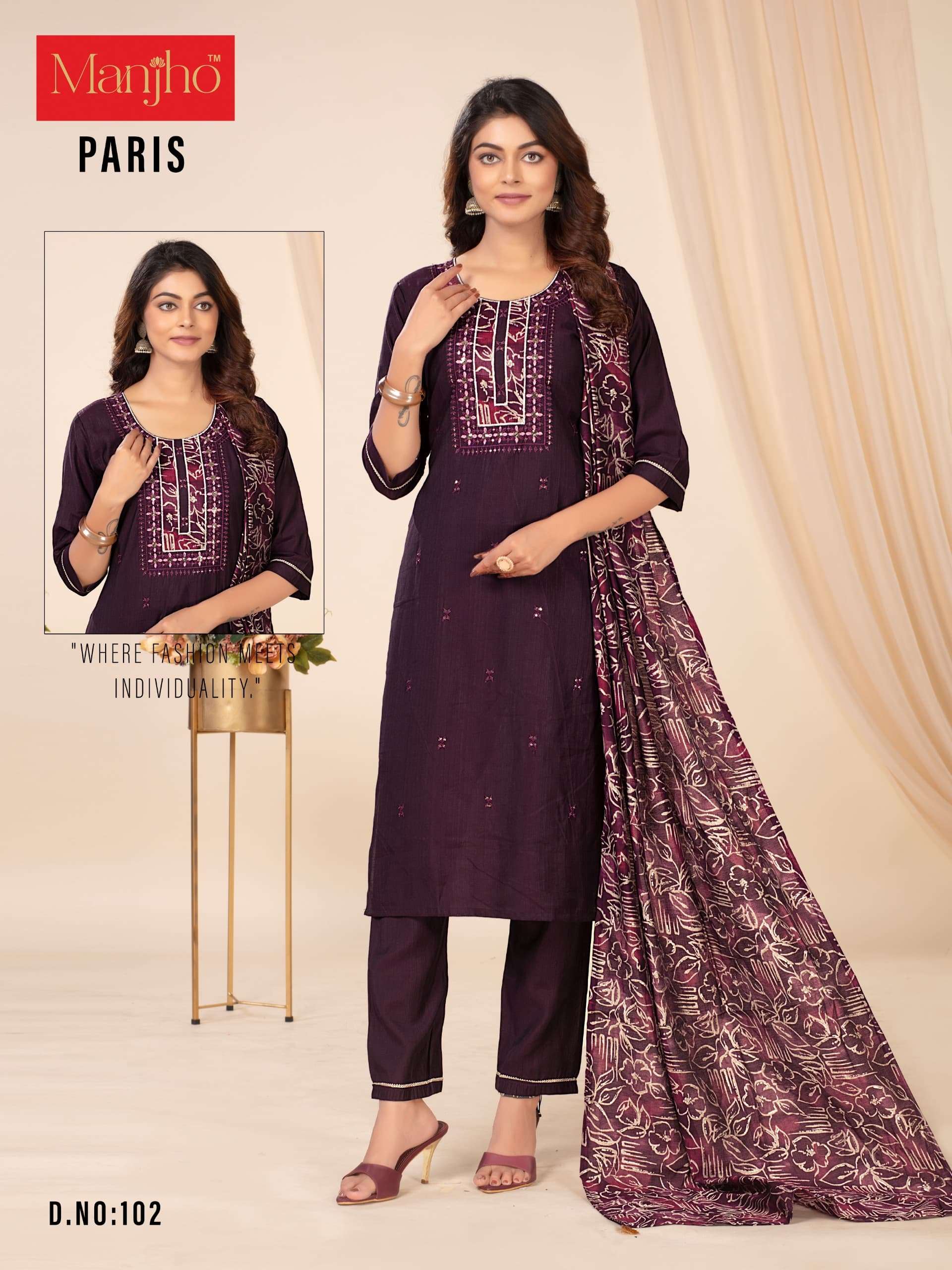 PARIS BY MANJHO IN PREMIUM QUALITY VETICAN WITH EMBROIDERY WORK AND DUPPATA 