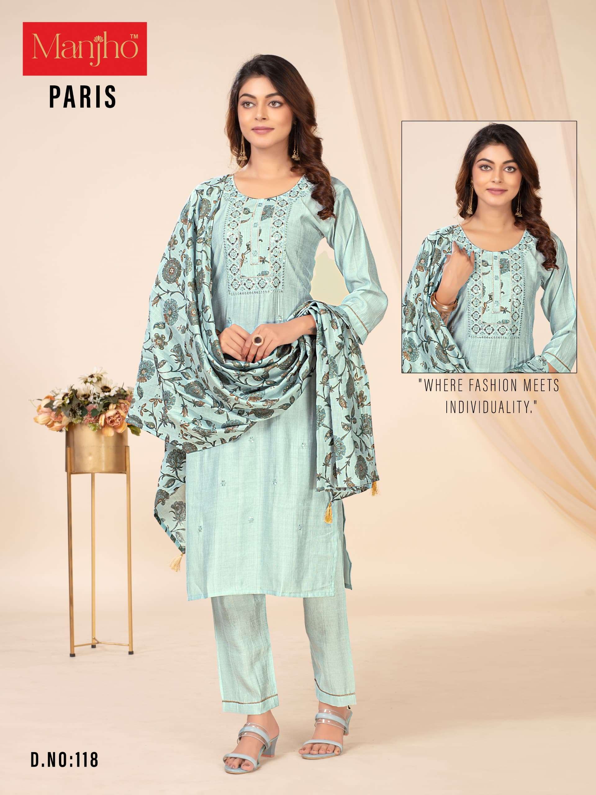 PARIS BY MANJHO IN PREMIUM QUALITY VETICAN WITH EMBROIDERY WORK AND DUPPATA 