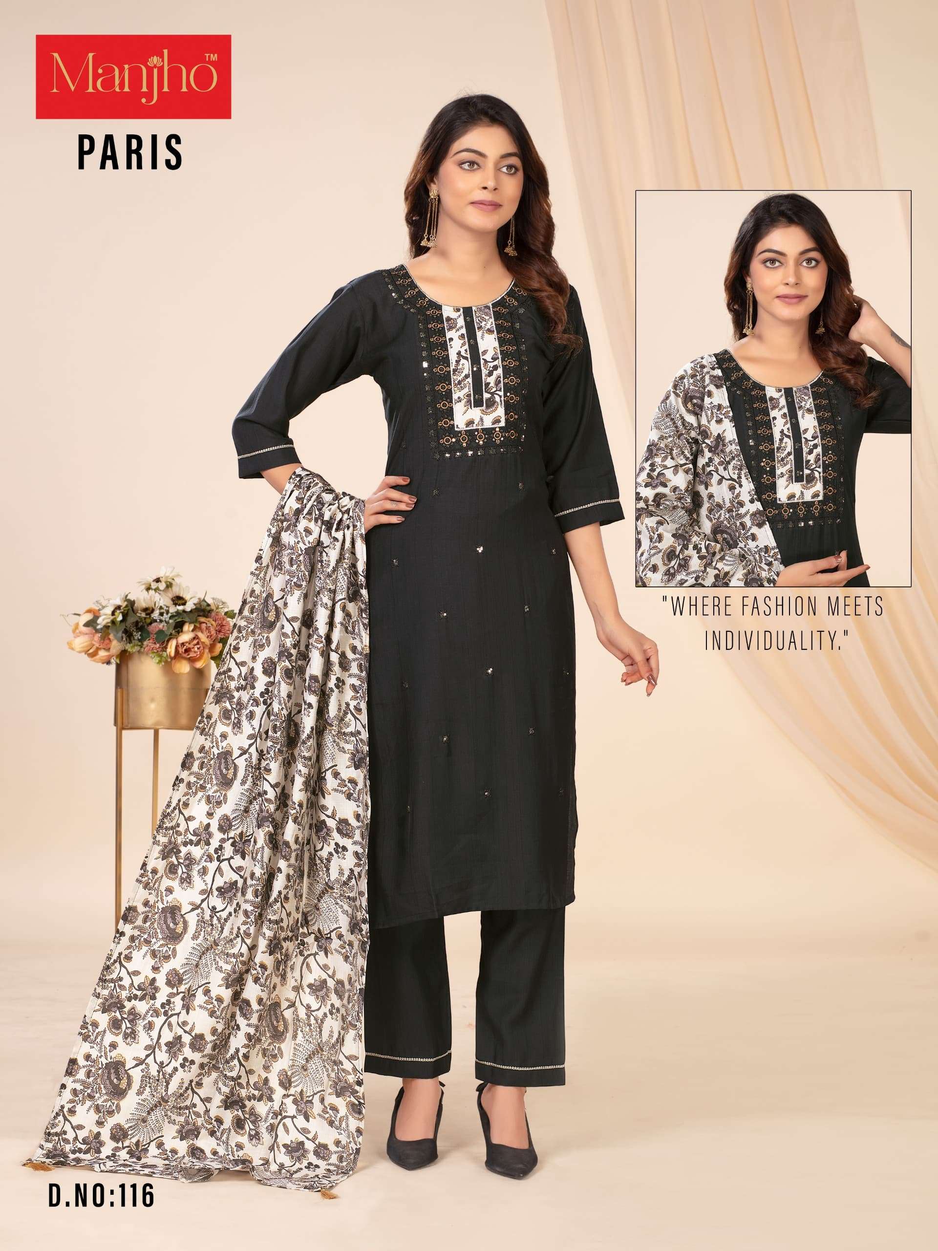 PARIS BY MANJHO IN PREMIUM QUALITY VETICAN WITH EMBROIDERY WORK AND DUPPATA 