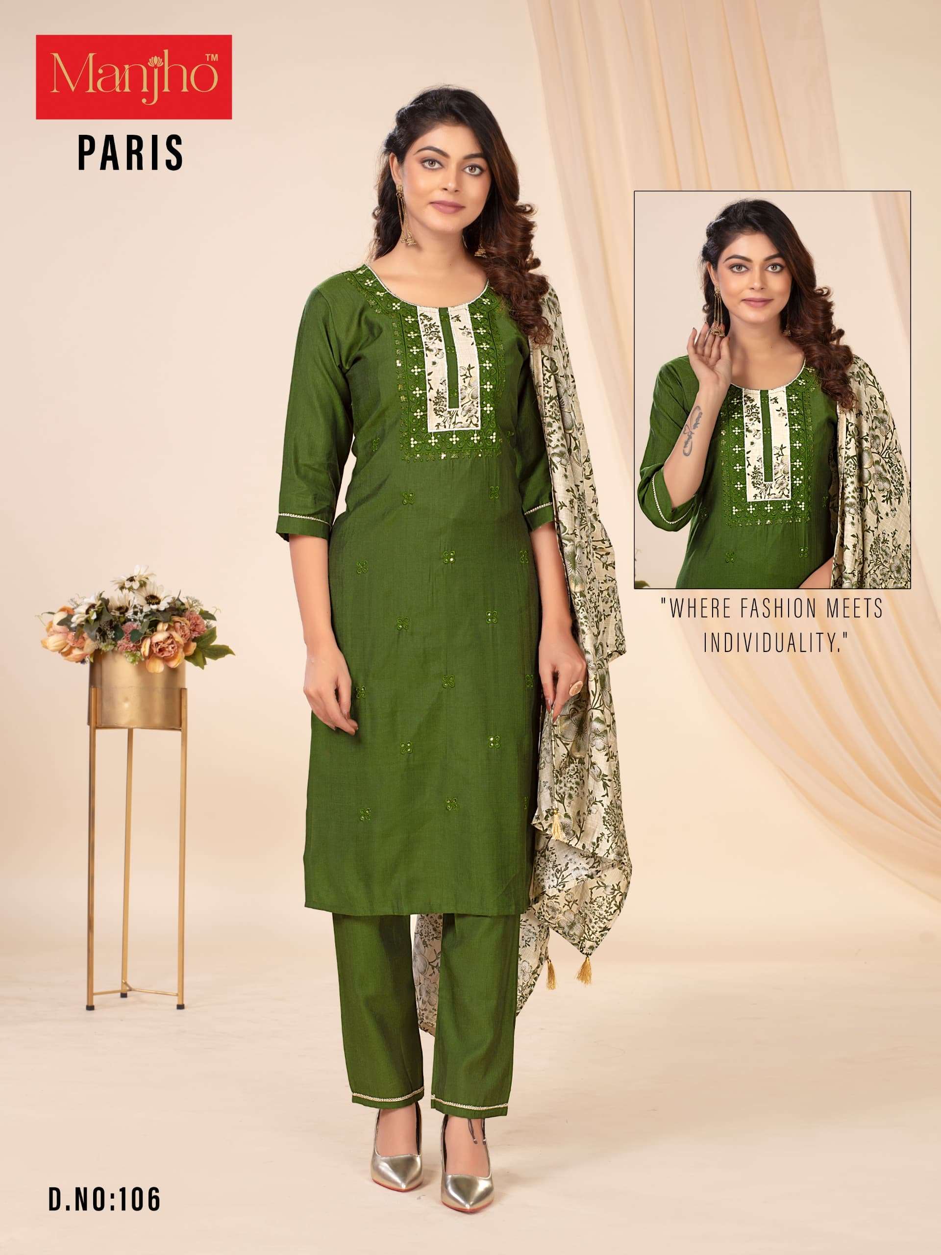 PARIS BY MANJHO IN PREMIUM QUALITY VETICAN WITH EMBROIDERY WORK AND DUPPATA 