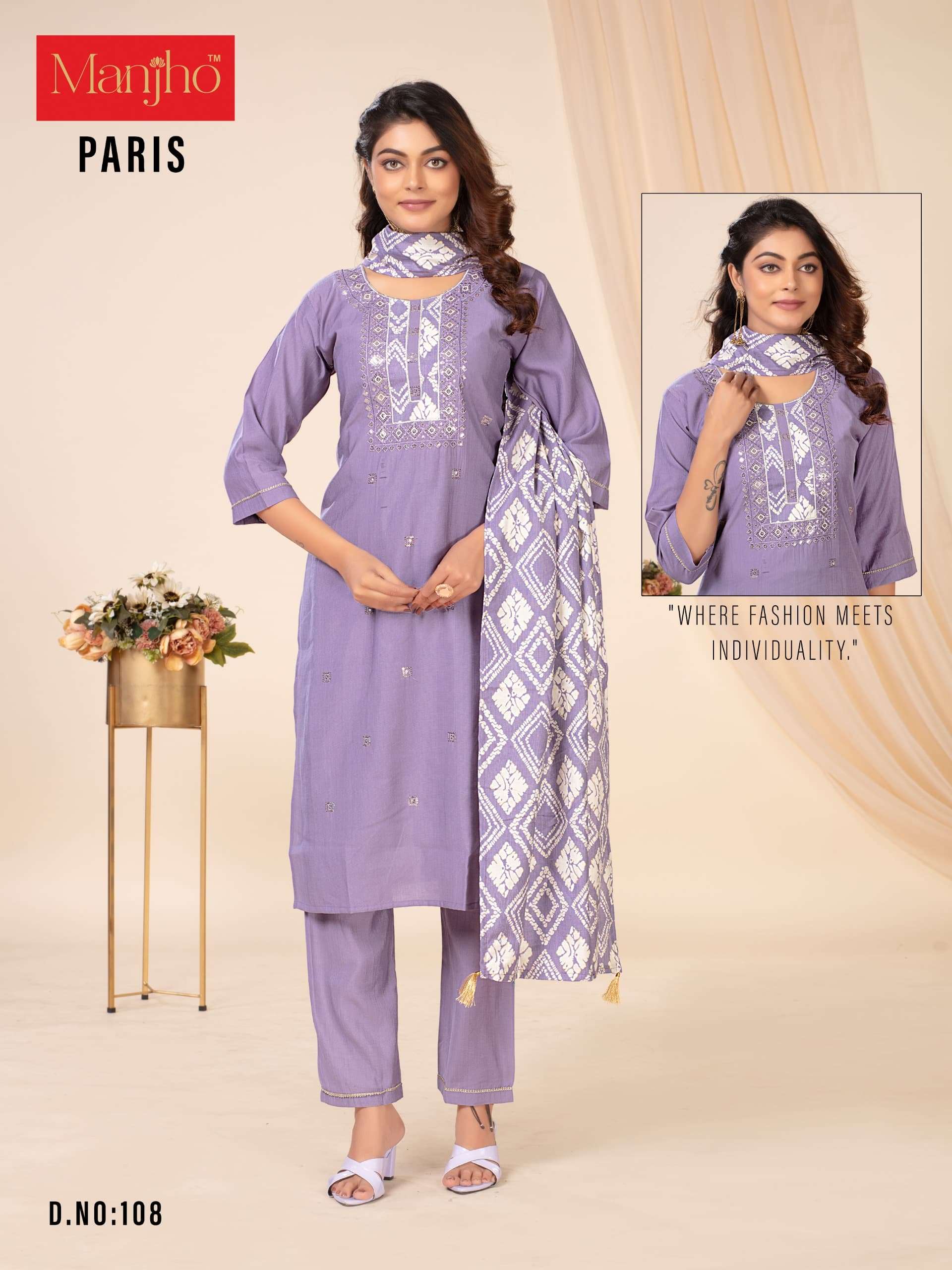 PARIS BY MANJHO IN PREMIUM QUALITY VETICAN WITH EMBROIDERY WORK AND DUPPATA 