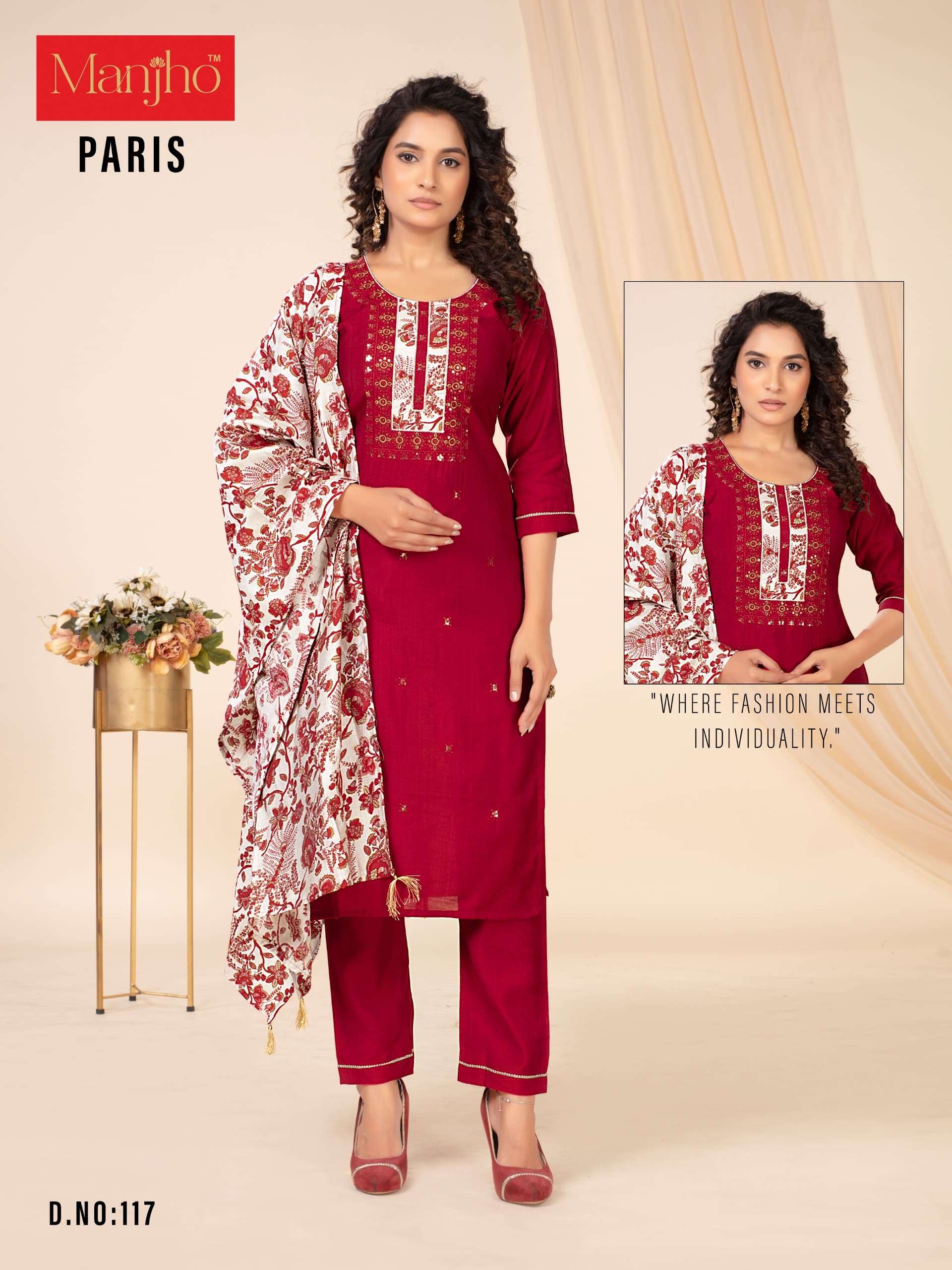 PARIS BY MANJHO IN PREMIUM QUALITY VETICAN WITH EMBROIDERY WORK AND DUPPATA 