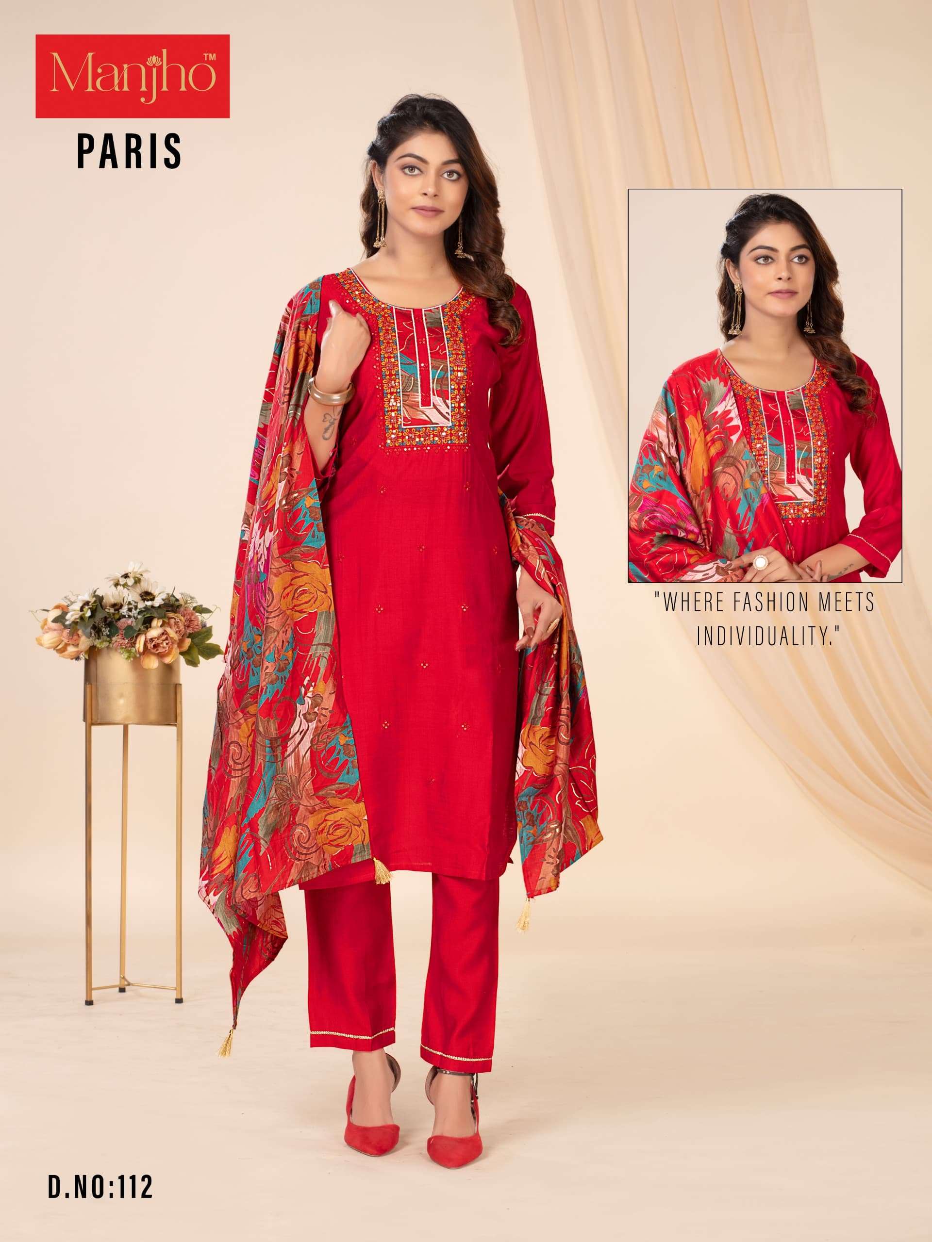 PARIS BY MANJHO IN PREMIUM QUALITY VETICAN WITH EMBROIDERY WORK AND DUPPATA 