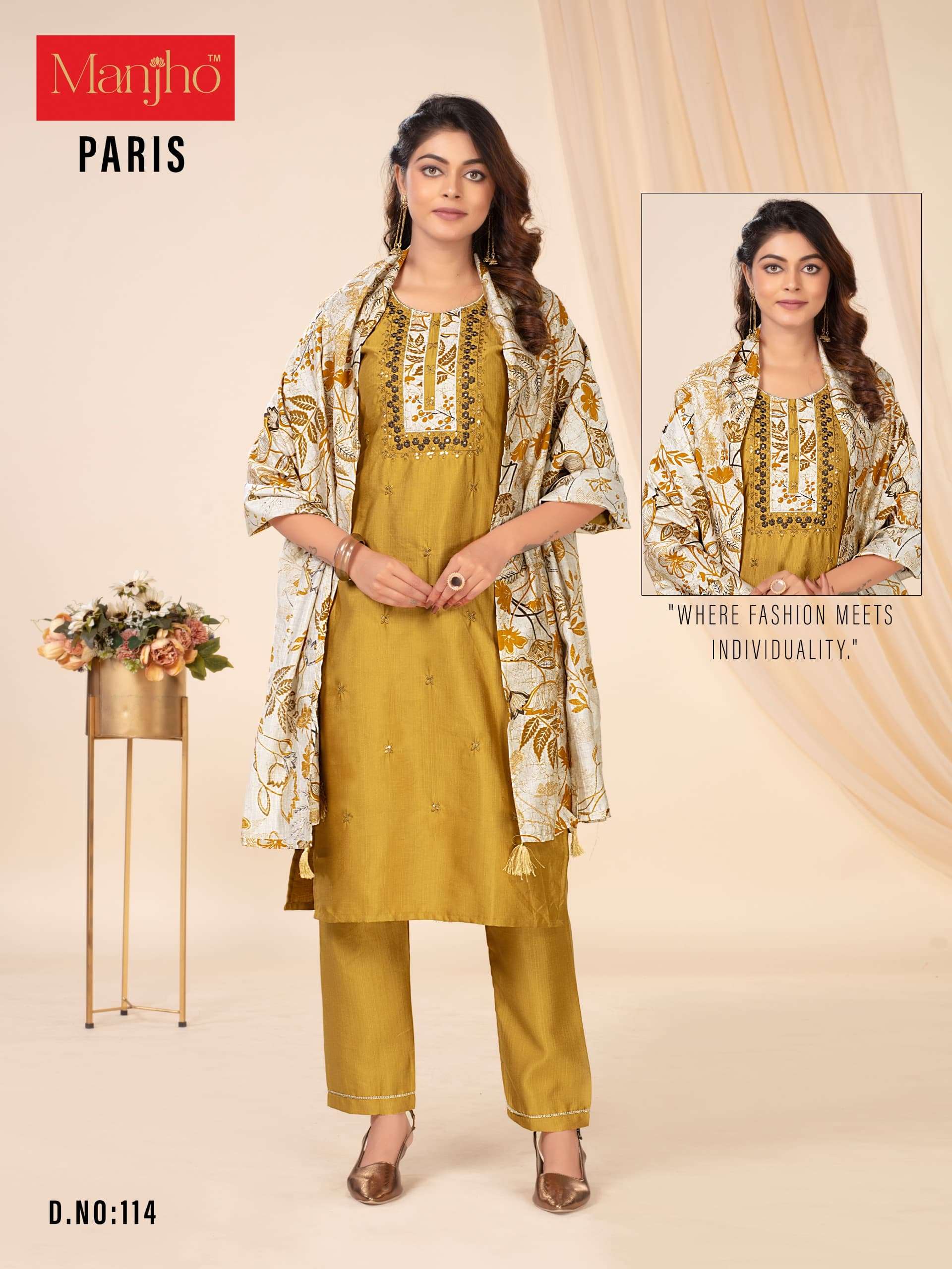 PARIS BY MANJHO IN PREMIUM QUALITY VETICAN WITH EMBROIDERY WORK AND DUPPATA 