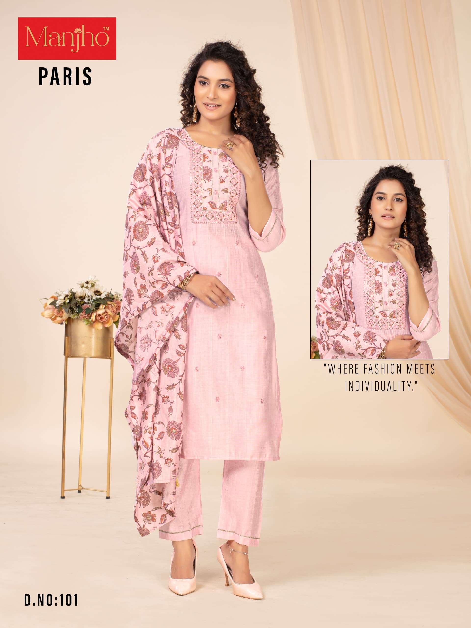 PARIS BY MANJHO IN PREMIUM QUALITY VETICAN WITH EMBROIDERY WORK AND DUPPATA 