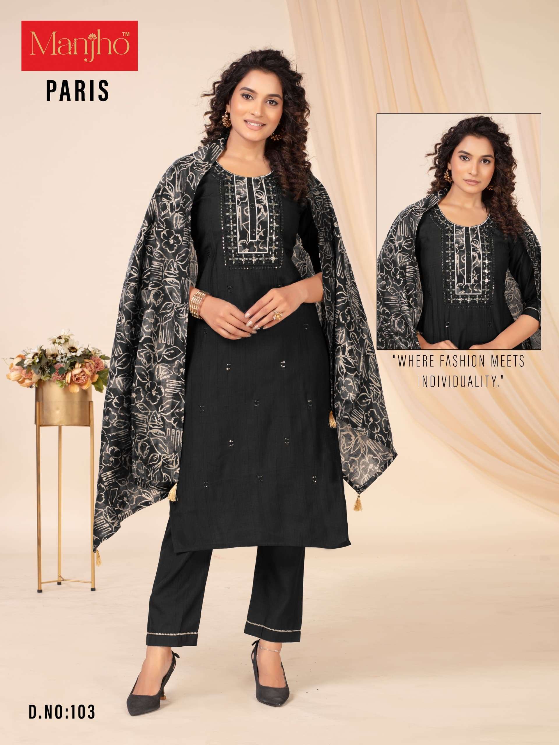 PARIS BY MANJHO IN PREMIUM QUALITY VETICAN WITH EMBROIDERY WORK AND DUPPATA 