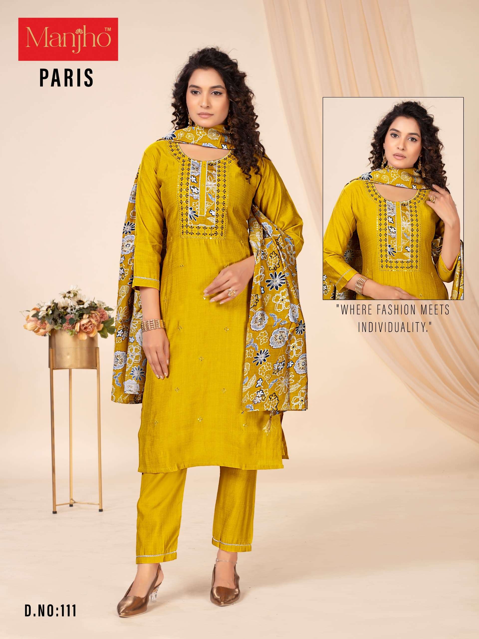 PARIS BY MANJHO IN PREMIUM QUALITY VETICAN WITH EMBROIDERY WORK AND DUPPATA 
