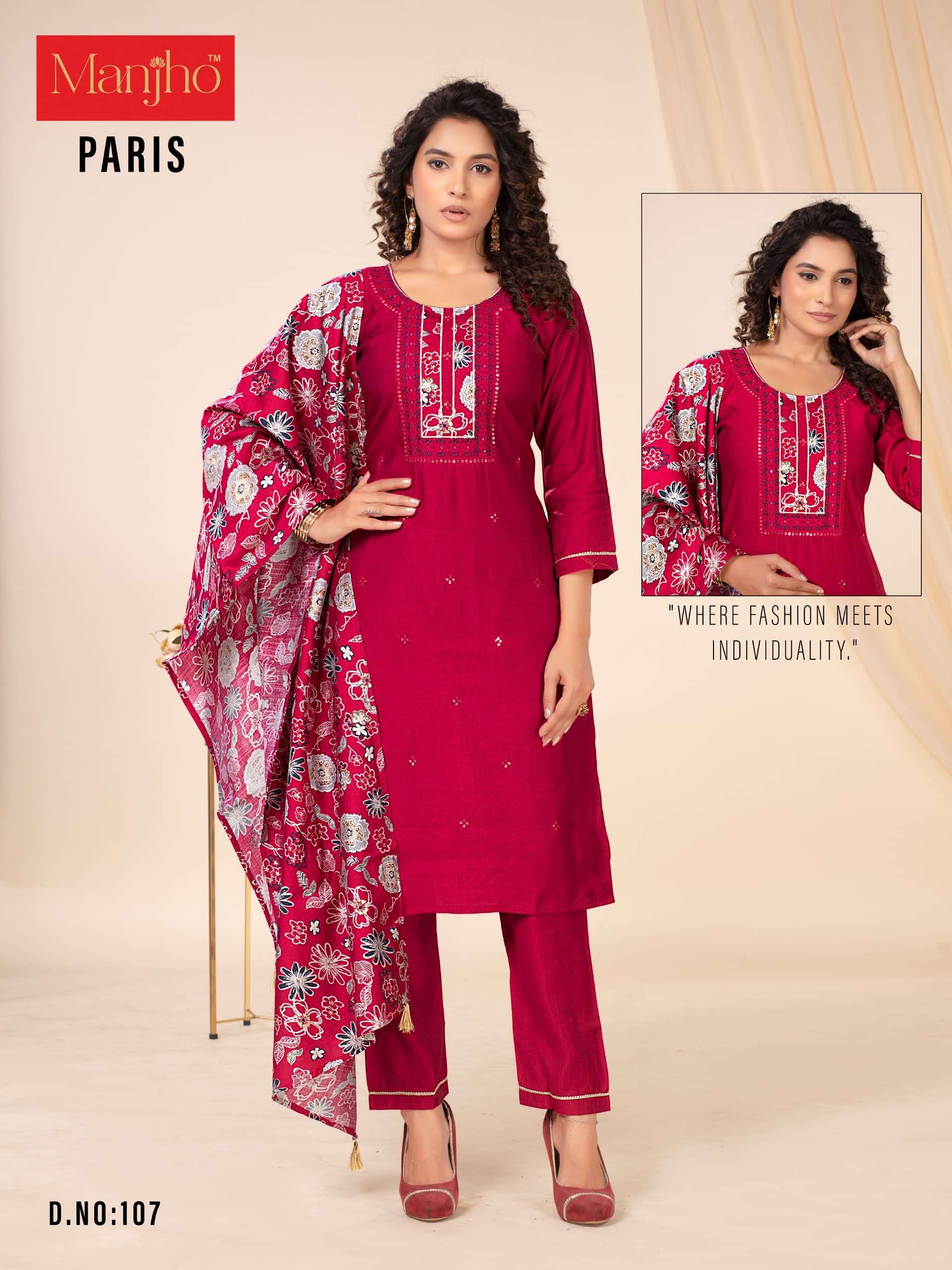 PARIS BY MANJHO IN PREMIUM QUALITY VETICAN WITH EMBROIDERY WORK AND DUPPATA 