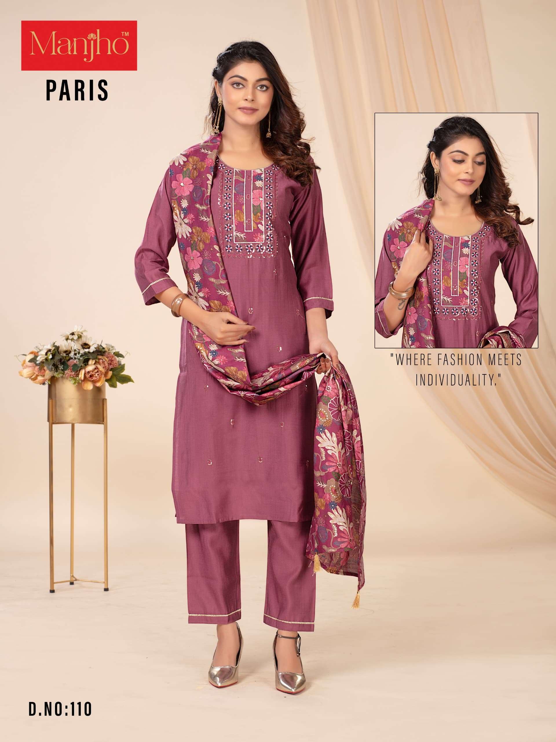 PARIS BY MANJHO IN PREMIUM QUALITY VETICAN WITH EMBROIDERY WORK AND DUPPATA 