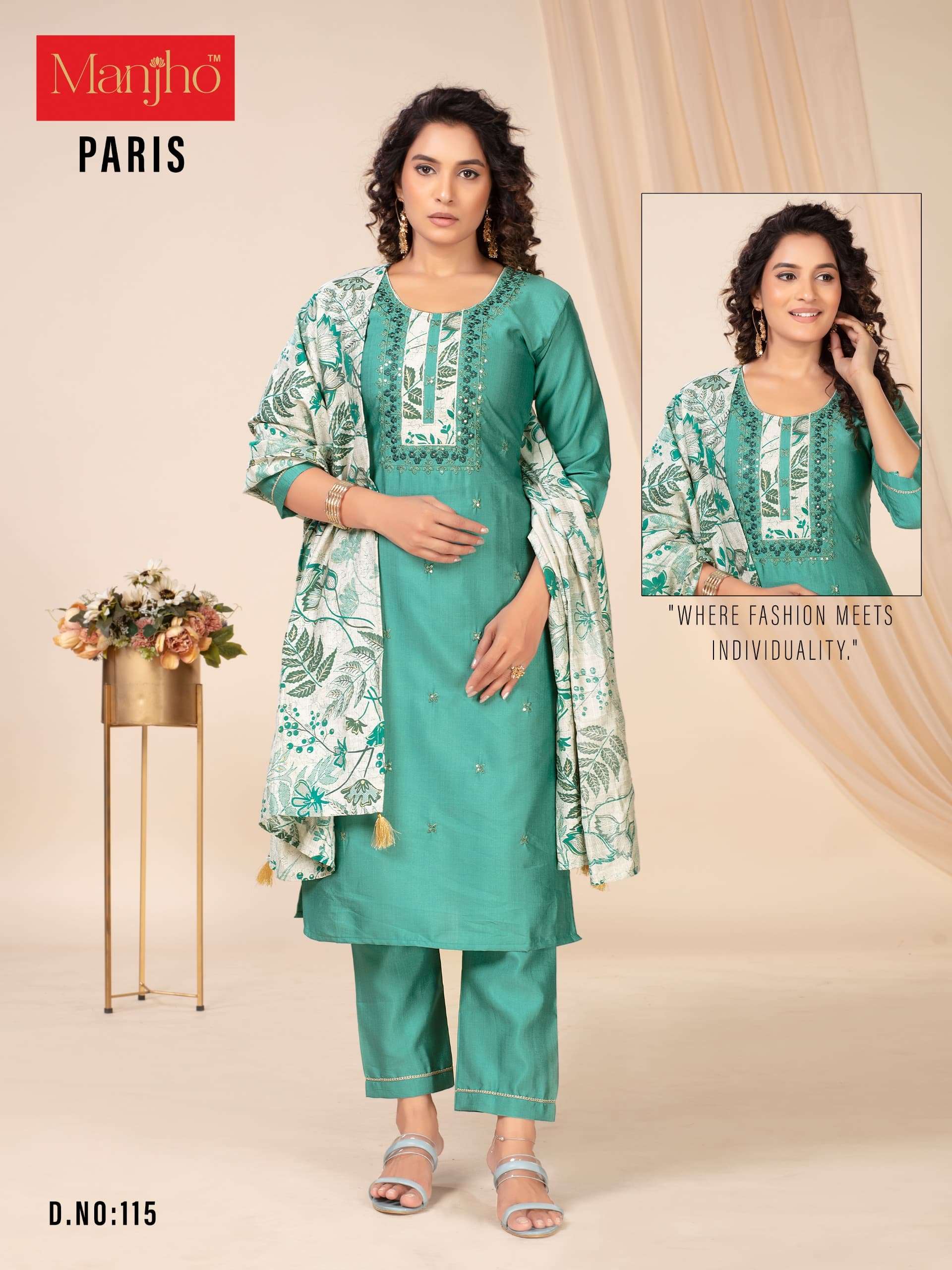 PARIS BY MANJHO IN PREMIUM QUALITY VETICAN WITH EMBROIDERY WORK AND DUPPATA 