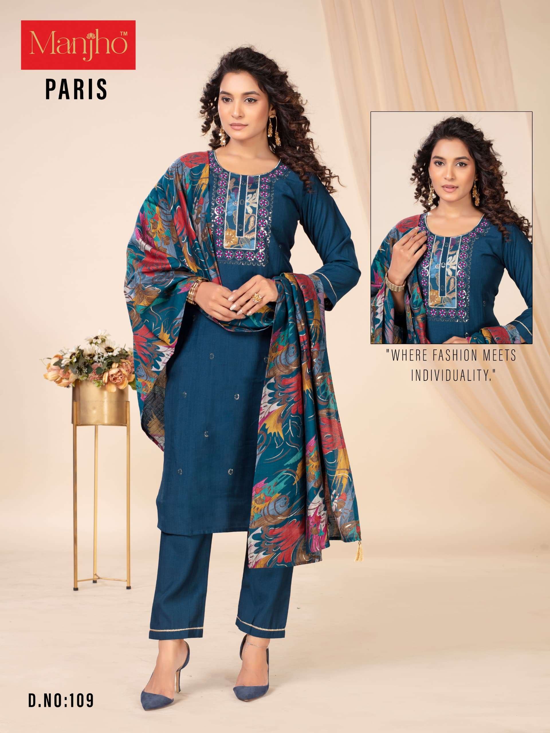 PARIS BY MANJHO IN PREMIUM QUALITY VETICAN WITH EMBROIDERY WORK AND DUPPATA 