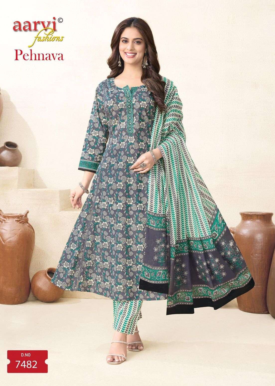PEHNAVA VOL 1 BY AARVI FASHION IN ANARKALI PATTERN SET WITH MUL DUPATTA AND HAND WORK