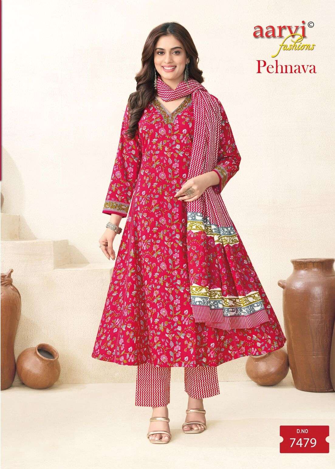 PEHNAVA VOL 1 BY AARVI FASHION IN ANARKALI PATTERN SET WITH MUL DUPATTA AND HAND WORK