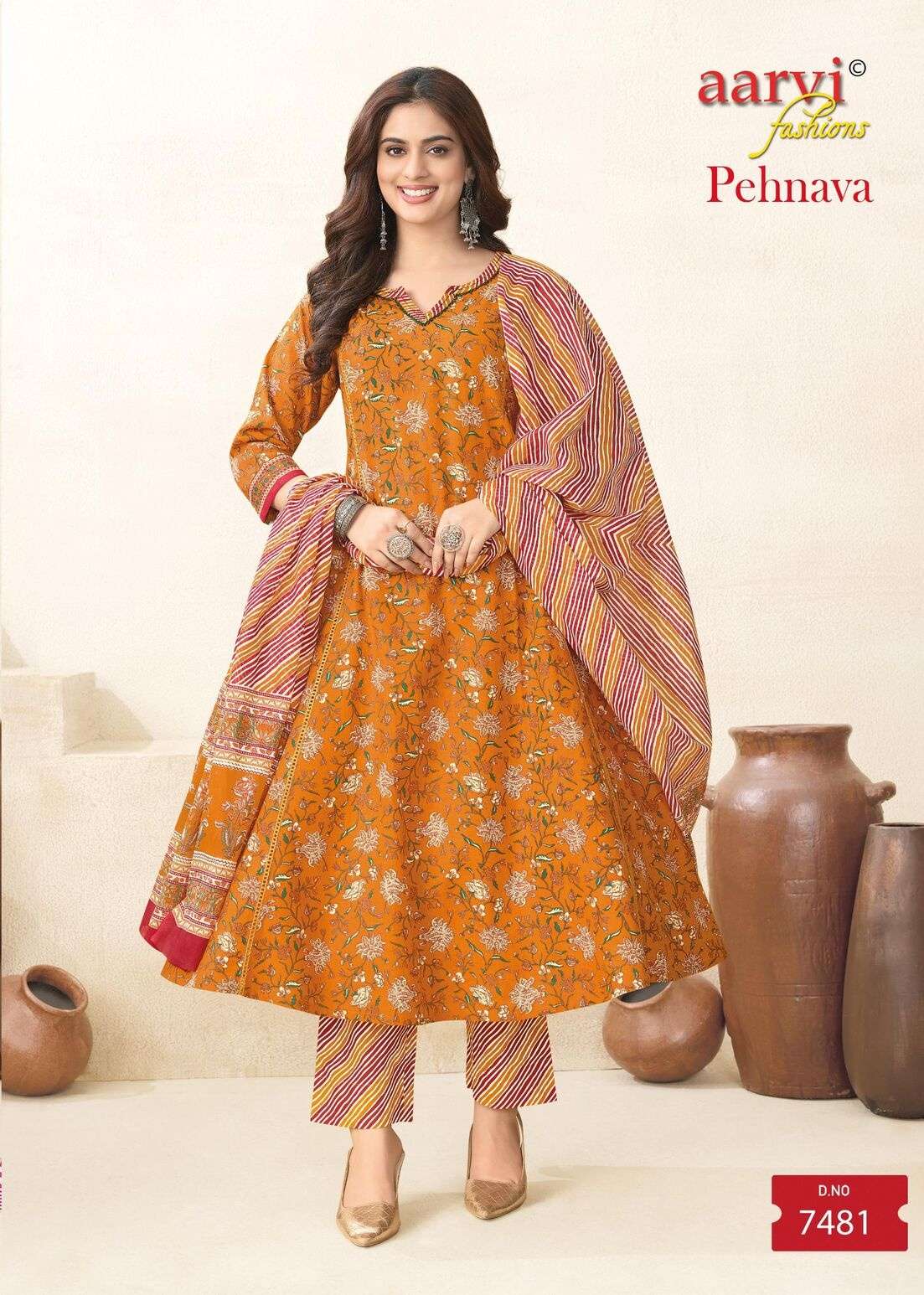 PEHNAVA VOL 1 BY AARVI FASHION IN ANARKALI PATTERN SET WITH MUL DUPATTA AND HAND WORK