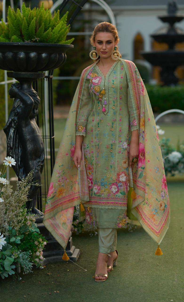 PHULKARI BY KAILEE FASHION IN PURE LINEN FABRICS WITH DIGITAL PRINT DUPPATA THERAD WORK 