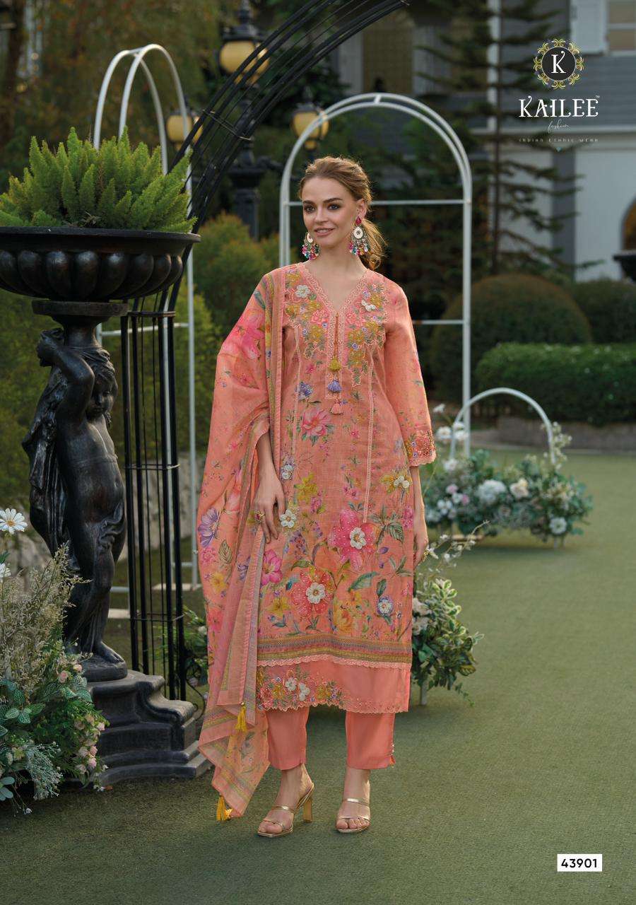 PHULKARI BY KAILEE FASHION IN PURE LINEN FABRICS WITH DIGITAL PRINT DUPPATA THERAD WORK 