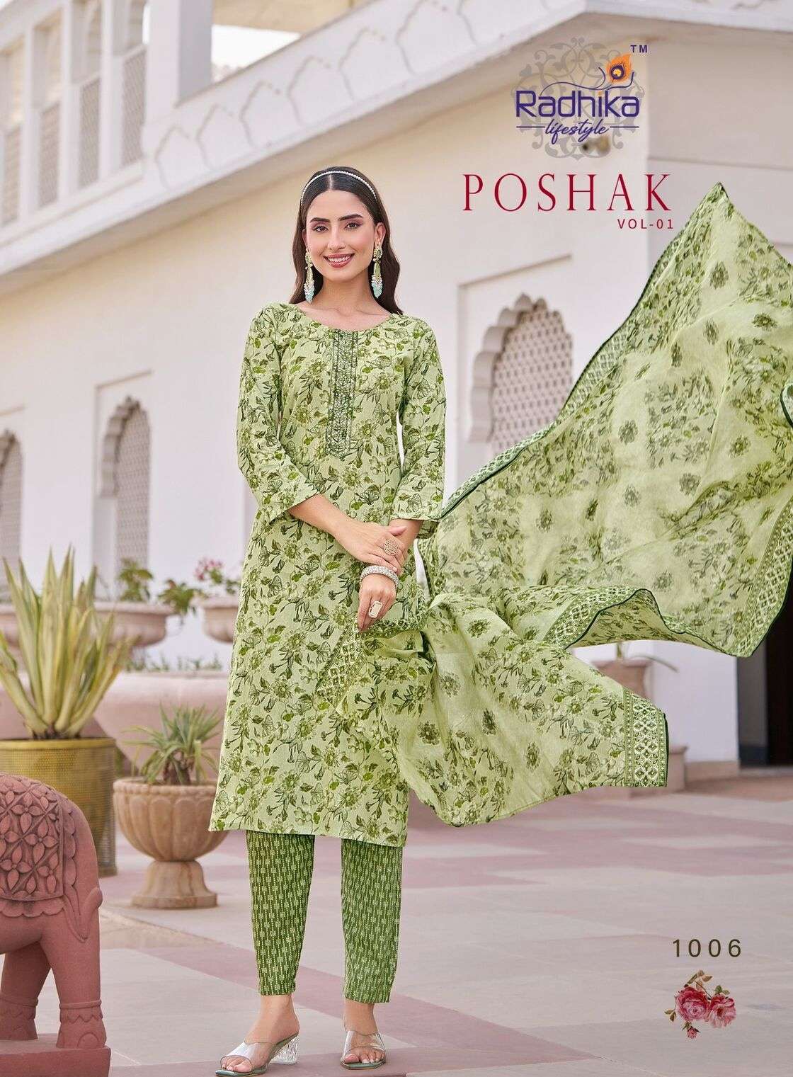 POSHAK VOL-1 BY RADHIKA LIFE STYLE IN PURE COTTON WITH EMBROIDERY WORK KURTI PANT 
