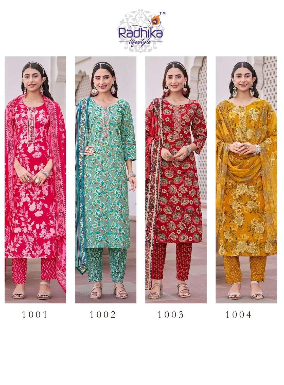 POSHAK VOL-1 BY RADHIKA LIFE STYLE IN PURE COTTON WITH EMBROIDERY WORK KURTI PANT 