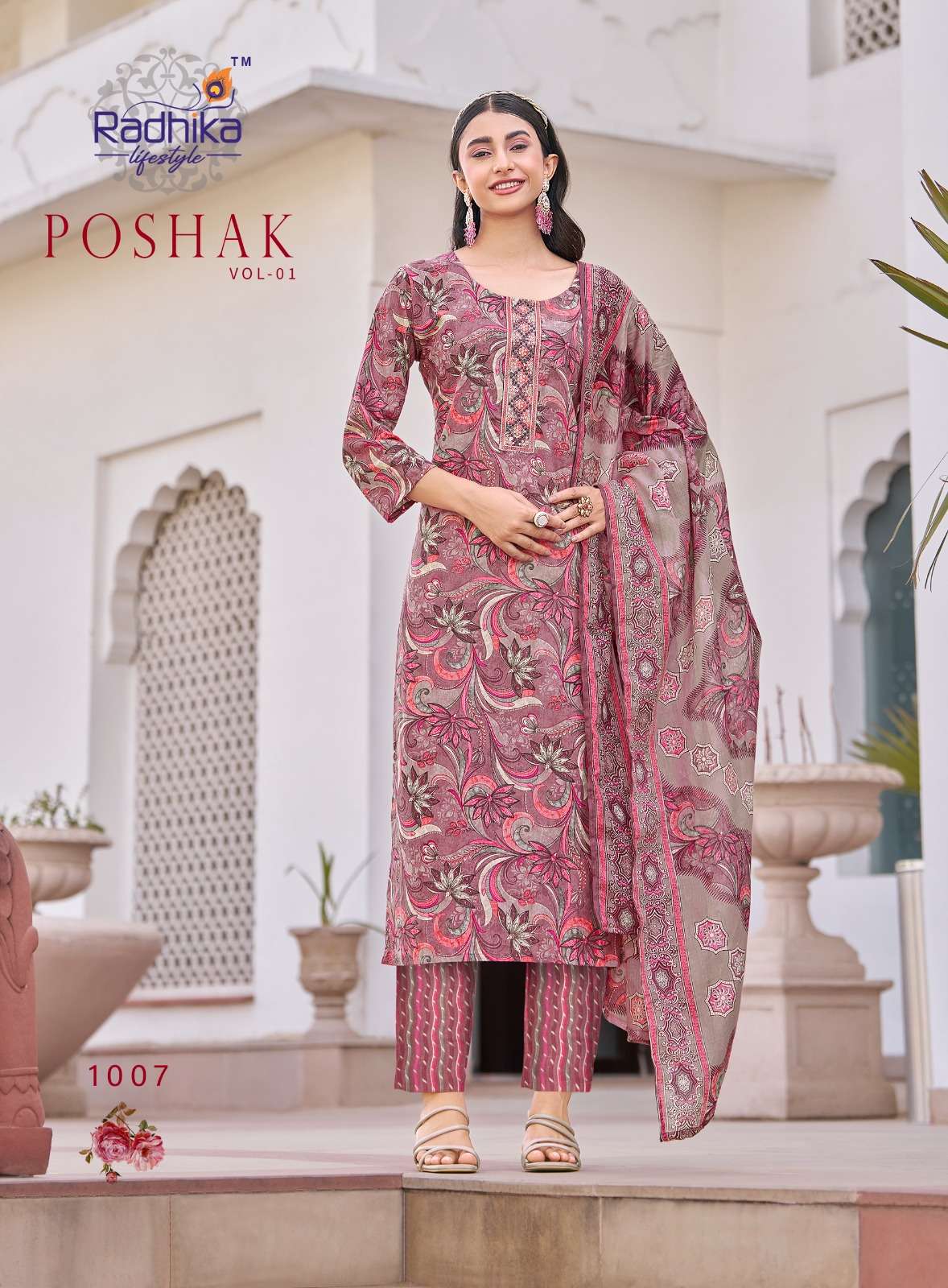 POSHAK VOL-1 BY RADHIKA LIFE STYLE IN PURE COTTON WITH EMBROIDERY WORK KURTI PANT 