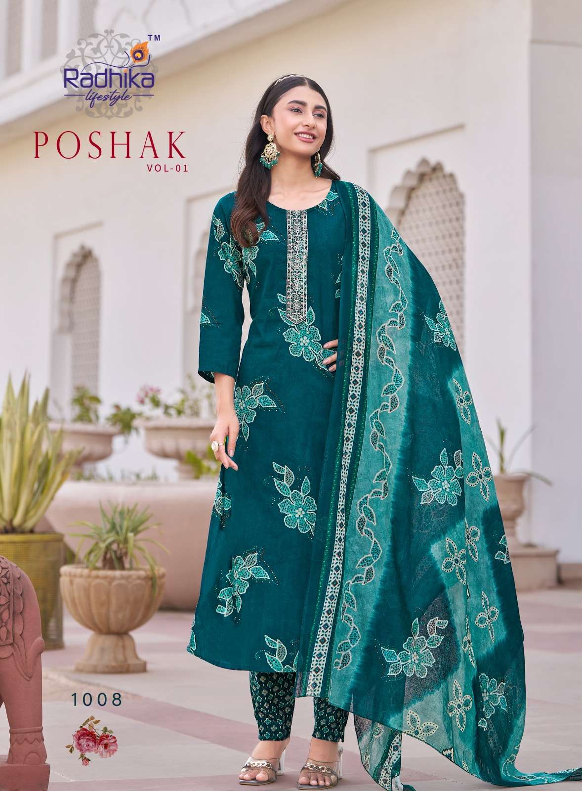 POSHAK VOL-1 BY RADHIKA LIFE STYLE IN PURE COTTON WITH EMBROIDERY WORK KURTI PANT 