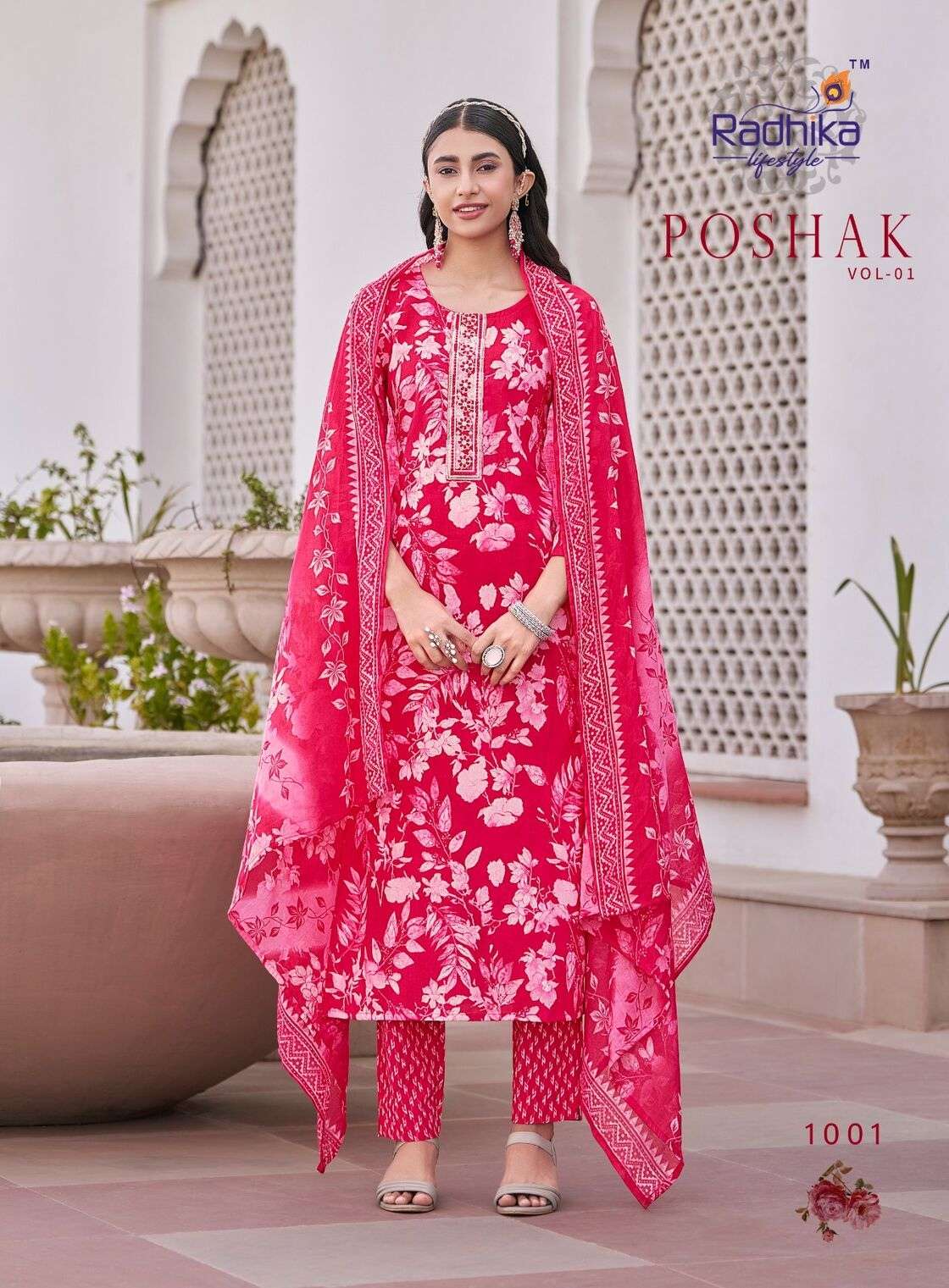 POSHAK VOL-1 BY RADHIKA LIFE STYLE IN PURE COTTON WITH EMBROIDERY WORK KURTI PANT 