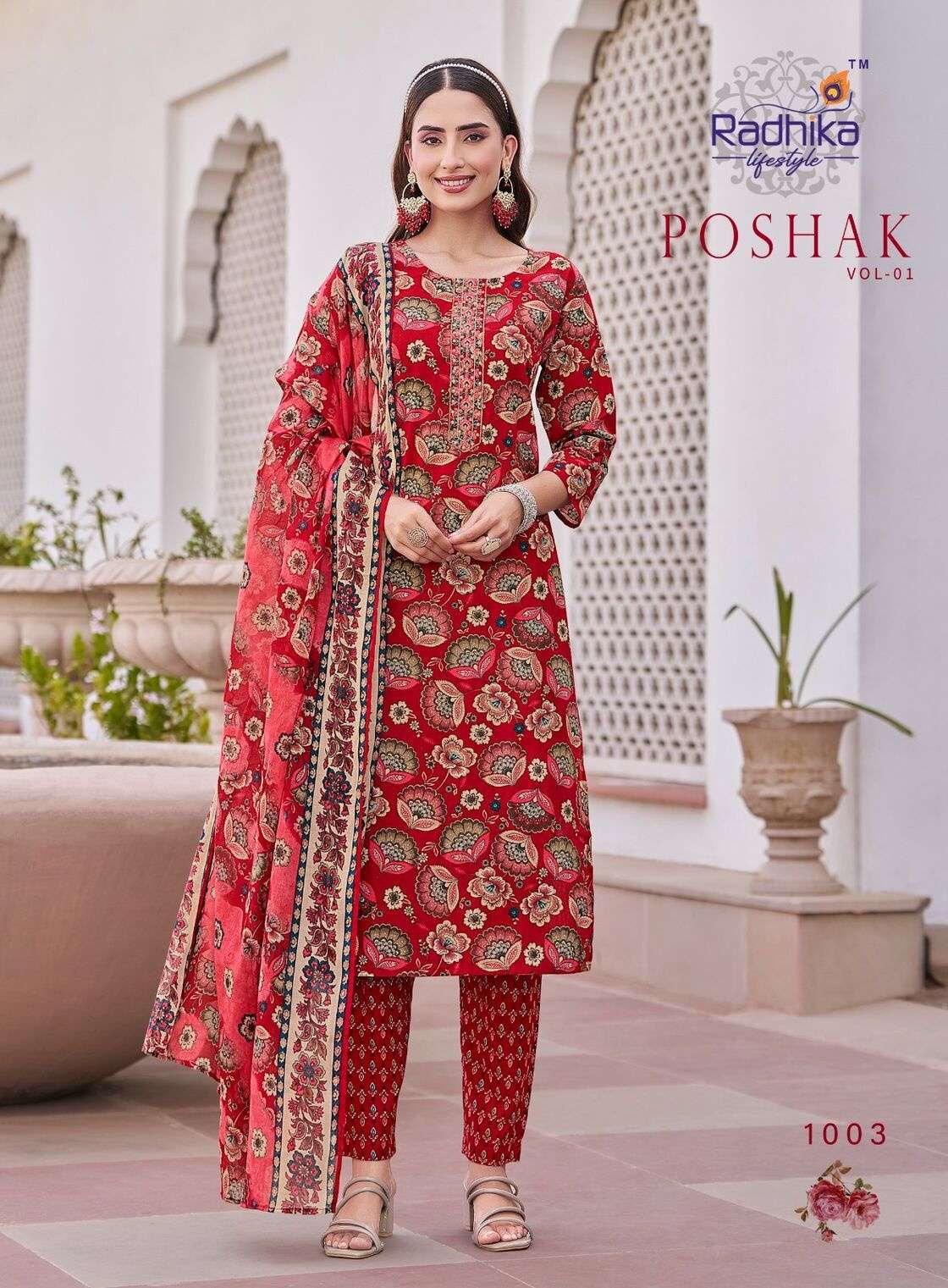 POSHAK VOL-1 BY RADHIKA LIFE STYLE IN PURE COTTON WITH EMBROIDERY WORK KURTI PANT 