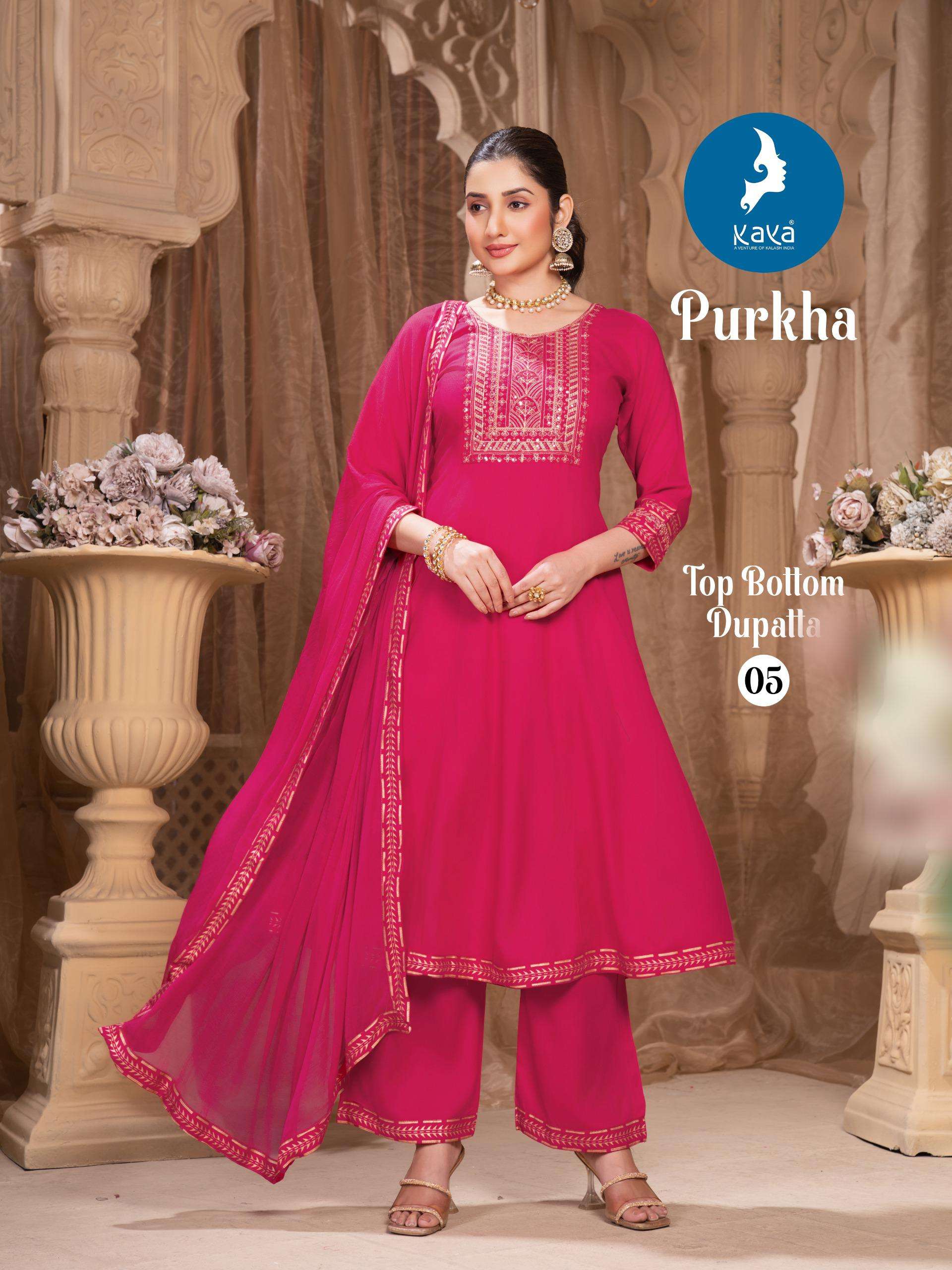 PURKHA BY KAYA KURTI IN RAYON 3 PIECE CONCEPT IN ANARKALI WITH NAZNEEN DUPATTA