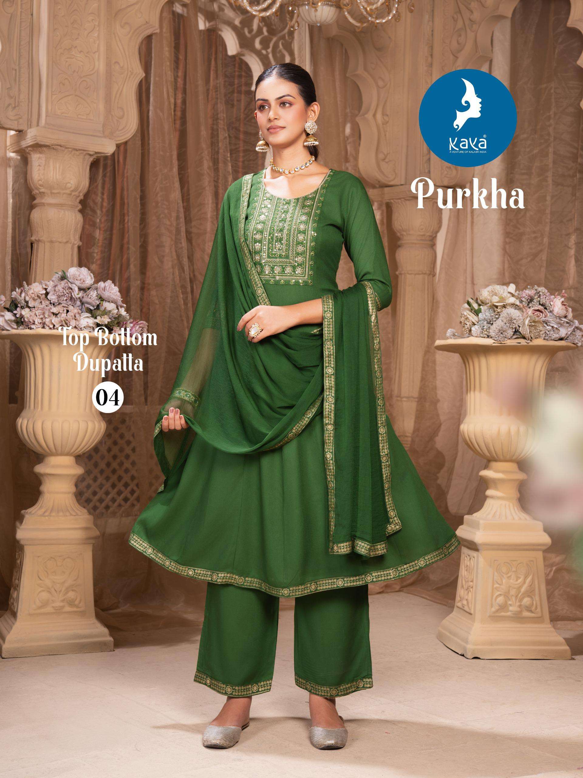 PURKHA BY KAYA KURTI IN RAYON 3 PIECE CONCEPT IN ANARKALI WITH NAZNEEN DUPATTA
