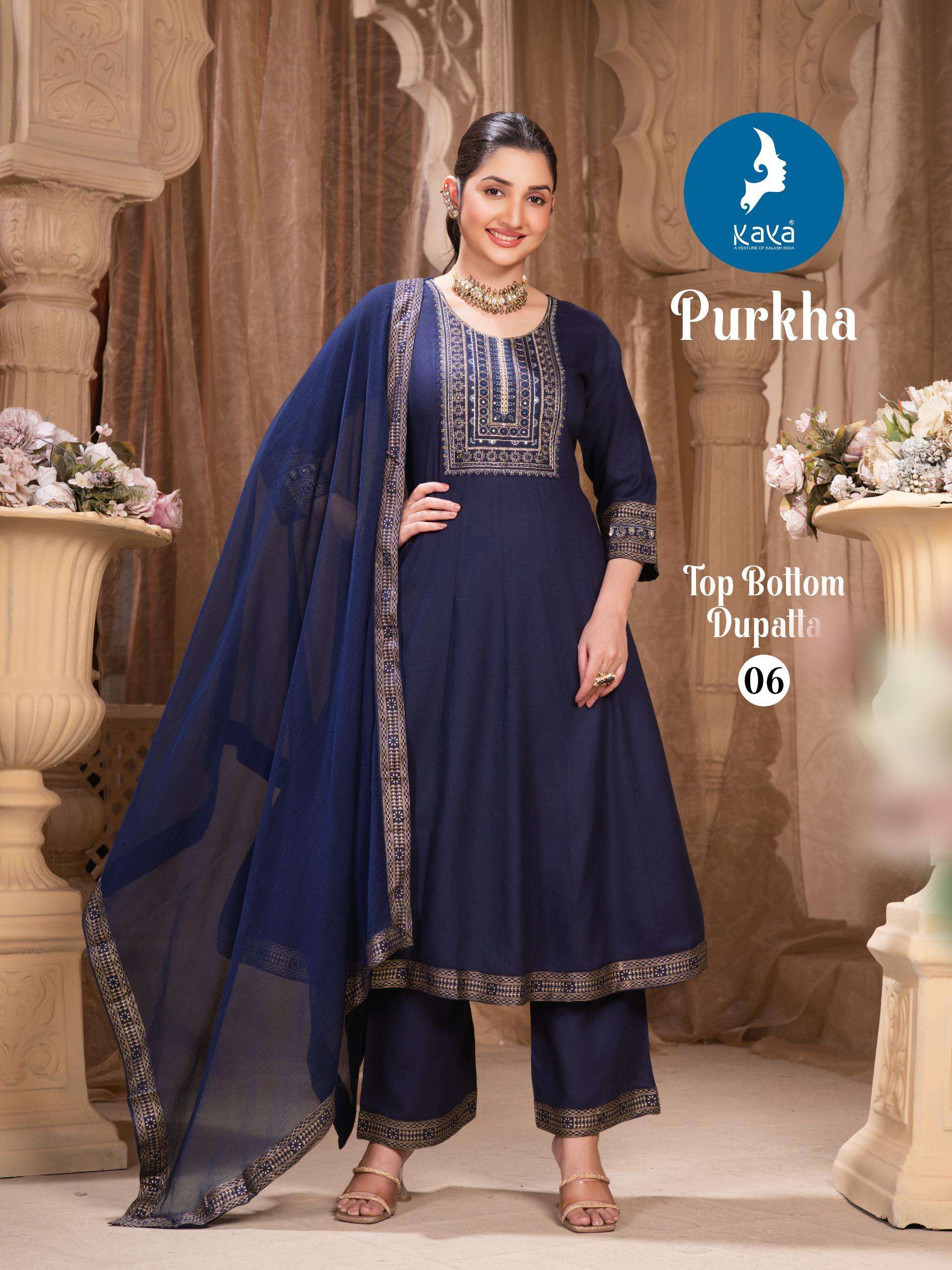 PURKHA BY KAYA KURTI IN RAYON 3 PIECE CONCEPT IN ANARKALI WITH NAZNEEN DUPATTA