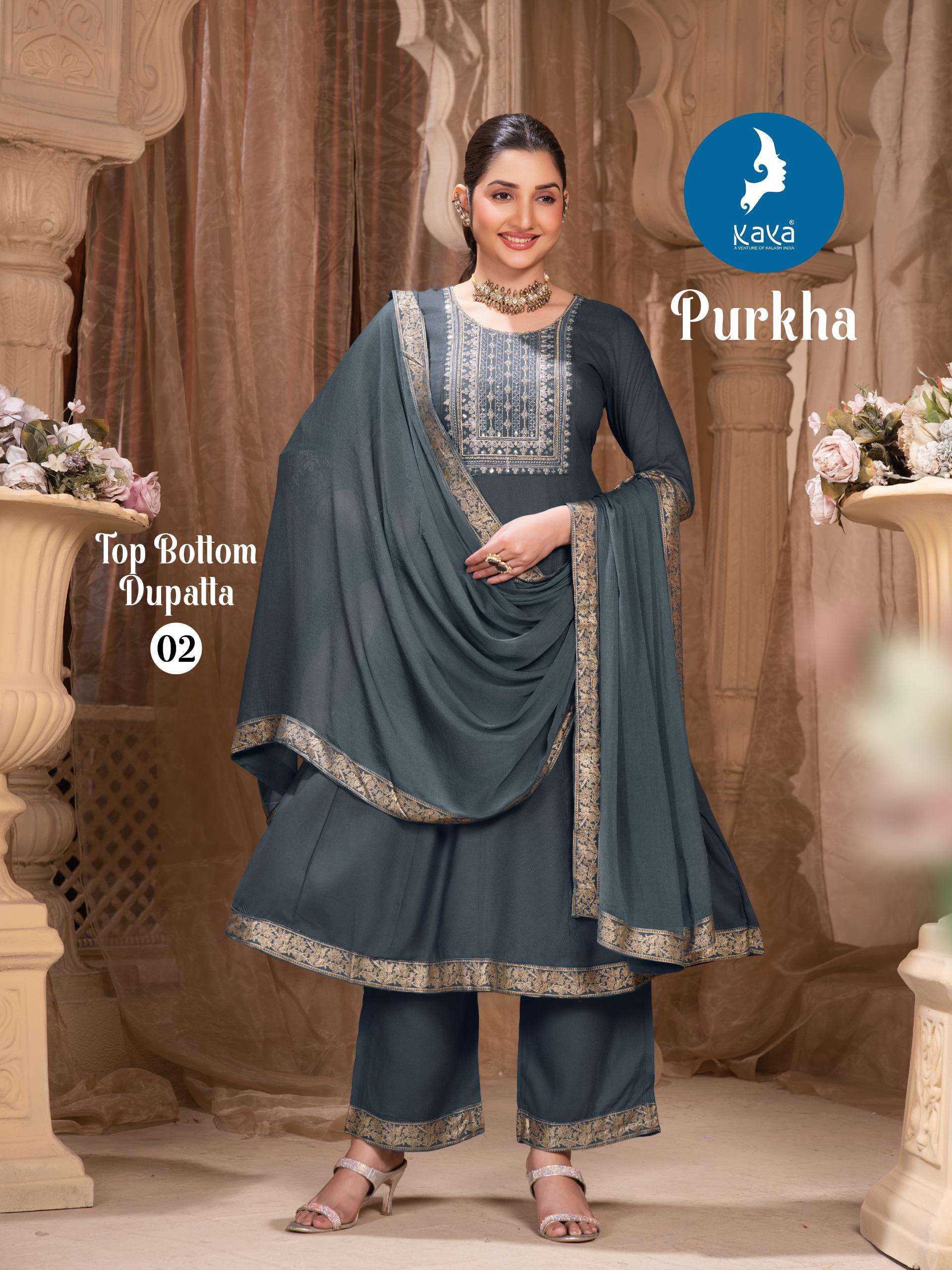 PURKHA BY KAYA KURTI IN RAYON 3 PIECE CONCEPT IN ANARKALI WITH NAZNEEN DUPATTA