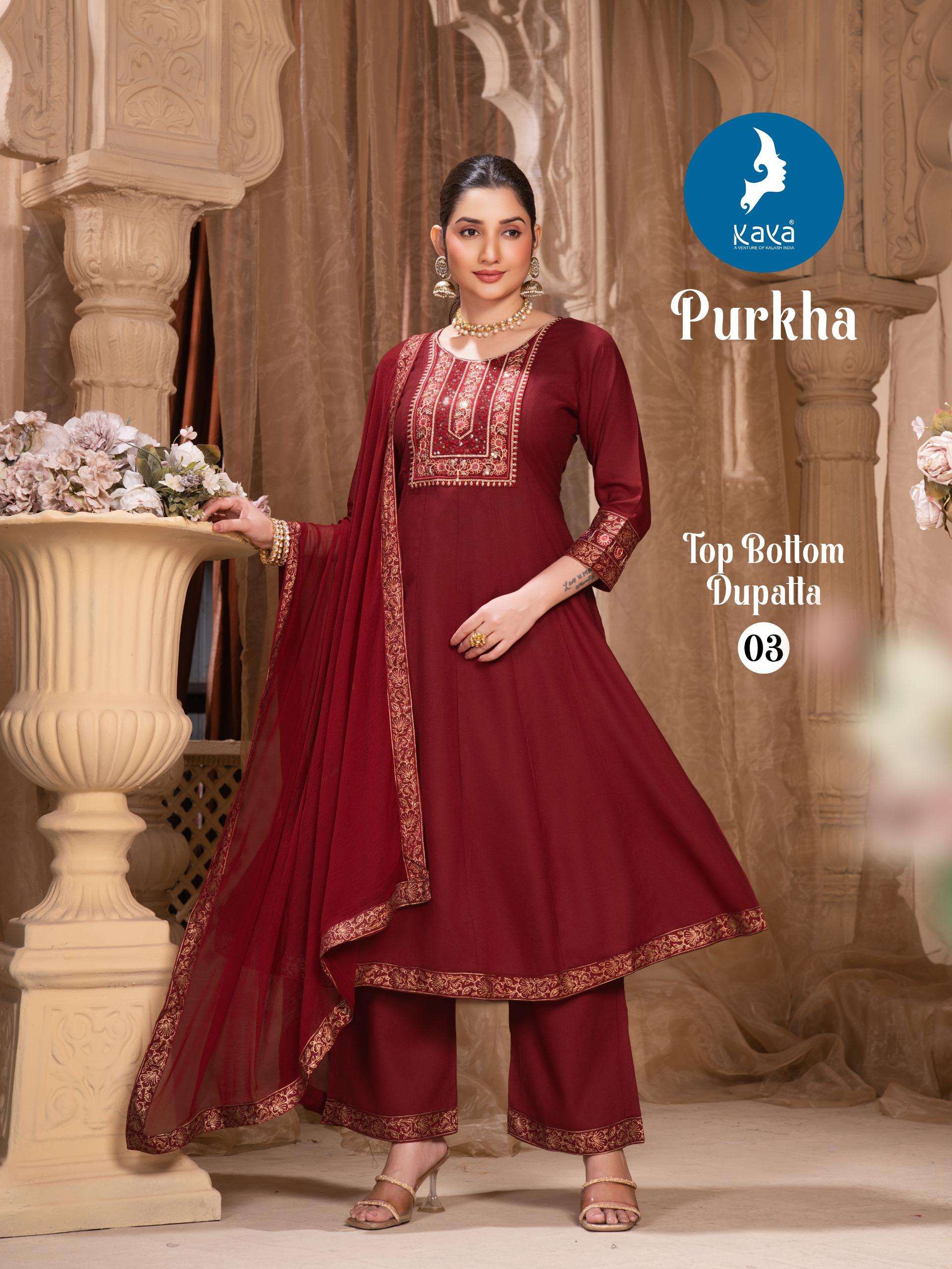 PURKHA BY KAYA KURTI IN RAYON 3 PIECE CONCEPT IN ANARKALI WITH NAZNEEN DUPATTA