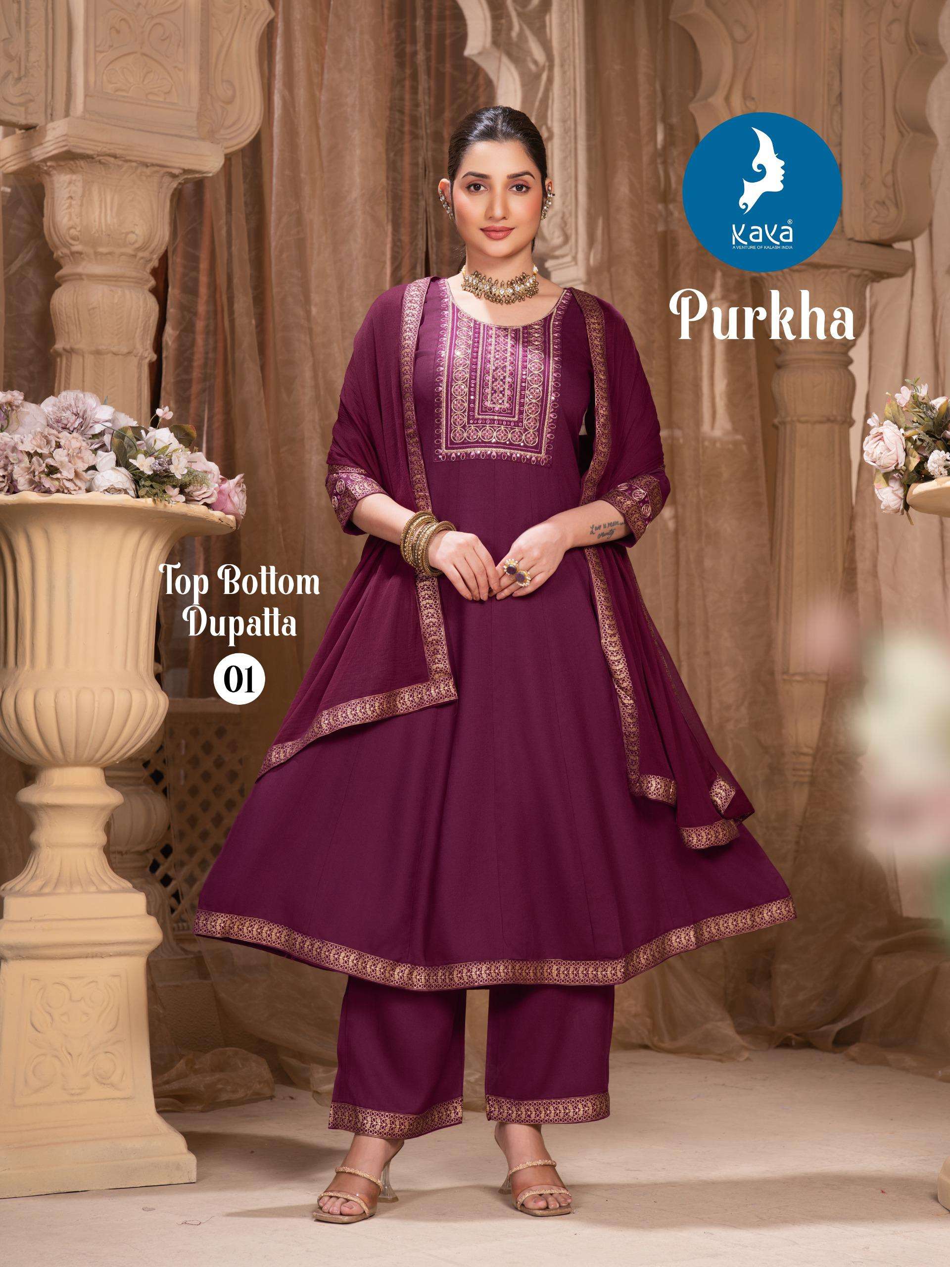 PURKHA BY KAYA KURTI IN RAYON 3 PIECE CONCEPT IN ANARKALI WITH NAZNEEN DUPATTA