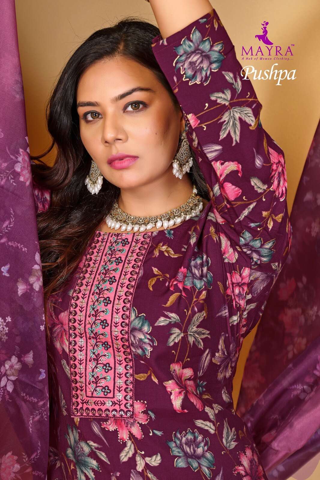 PUSHPA BY MAYRA FASHION IN HEAVY VERTICAN PRINT WITH SEQUENCE EMBROIDERY WORK