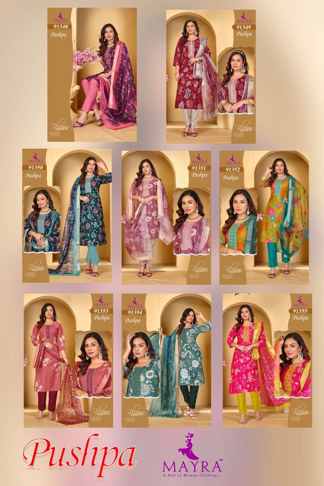 PUSHPA BY MAYRA FASHION IN HEAVY VERTICAN PRINT WITH SEQUENCE EMBROIDERY WORK