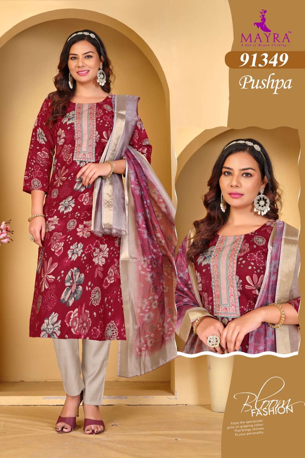 PUSHPA BY MAYRA FASHION IN HEAVY VERTICAN PRINT WITH SEQUENCE EMBROIDERY WORK