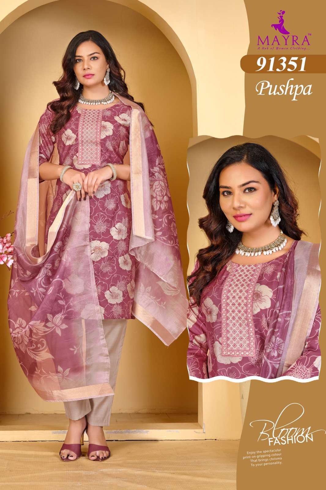PUSHPA BY MAYRA FASHION IN HEAVY VERTICAN PRINT WITH SEQUENCE EMBROIDERY WORK