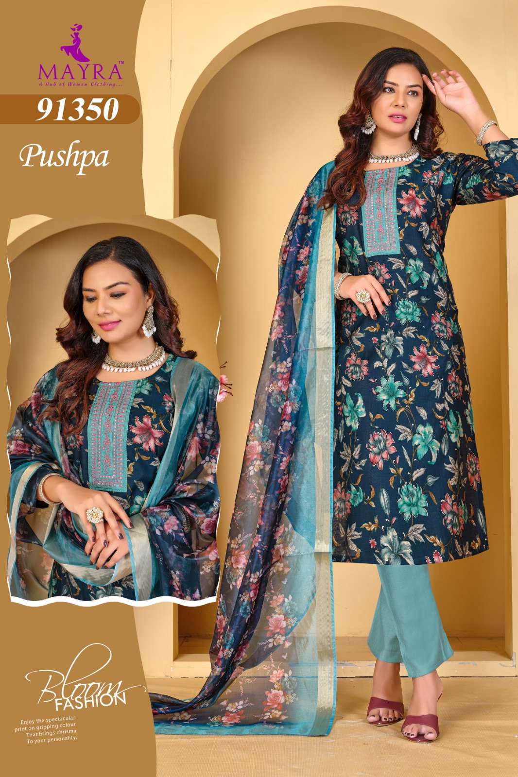 PUSHPA BY MAYRA FASHION IN HEAVY VERTICAN PRINT WITH SEQUENCE EMBROIDERY WORK