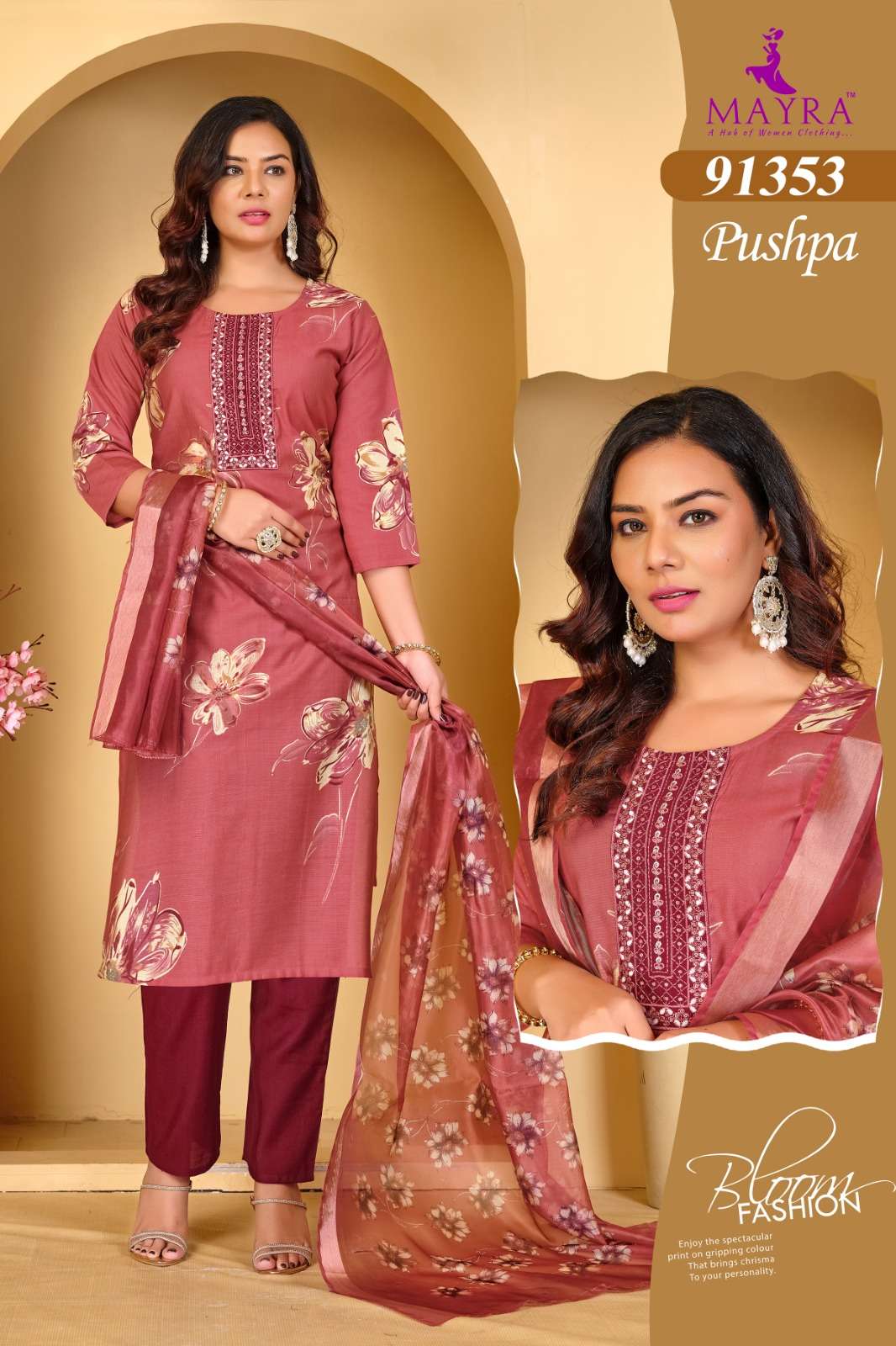 PUSHPA BY MAYRA FASHION IN HEAVY VERTICAN PRINT WITH SEQUENCE EMBROIDERY WORK