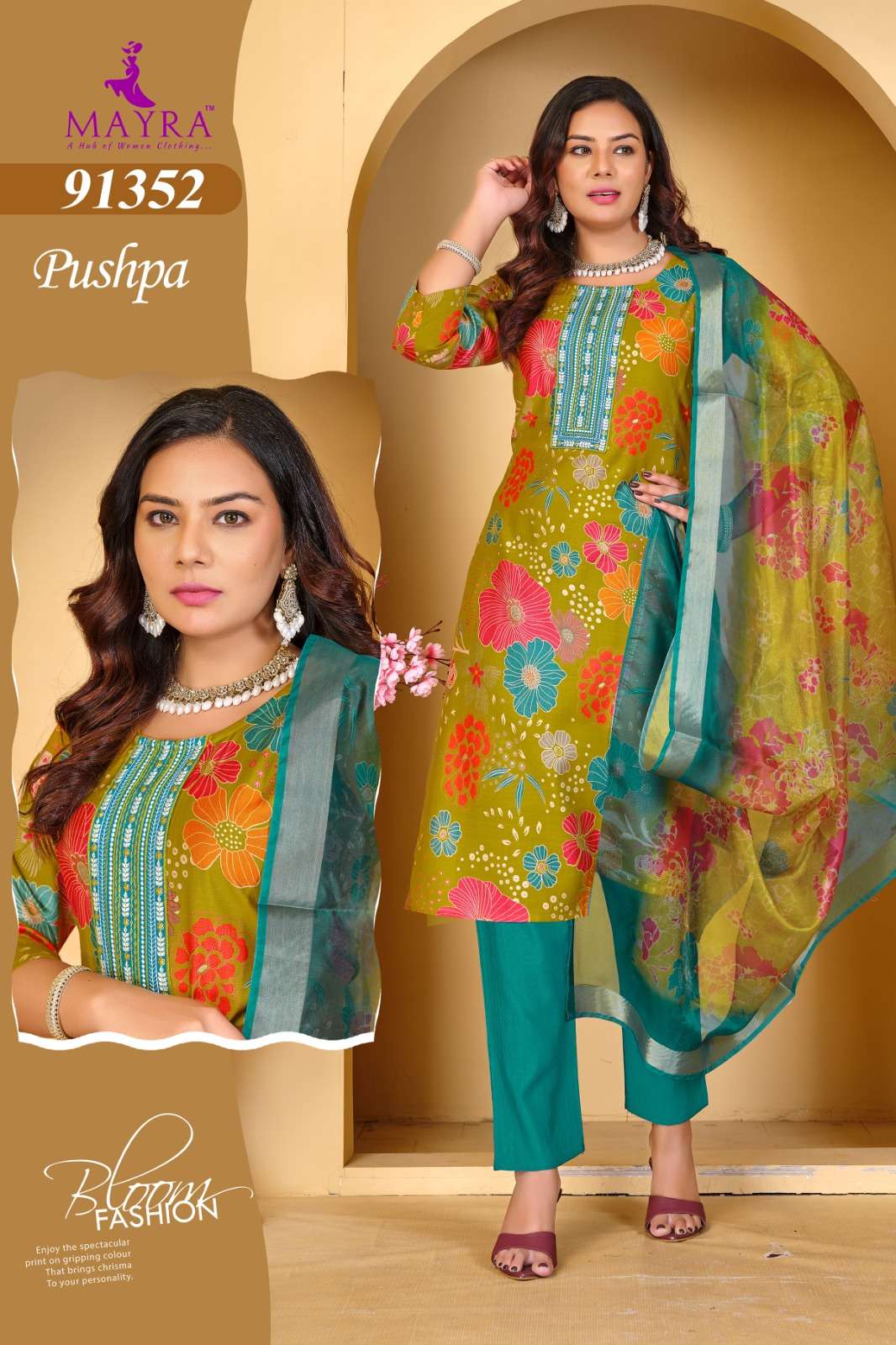 PUSHPA BY MAYRA FASHION IN HEAVY VERTICAN PRINT WITH SEQUENCE EMBROIDERY WORK