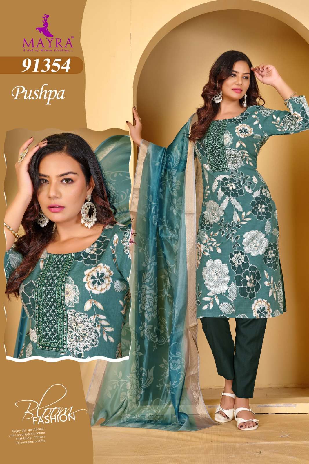 PUSHPA BY MAYRA FASHION IN HEAVY VERTICAN PRINT WITH SEQUENCE EMBROIDERY WORK