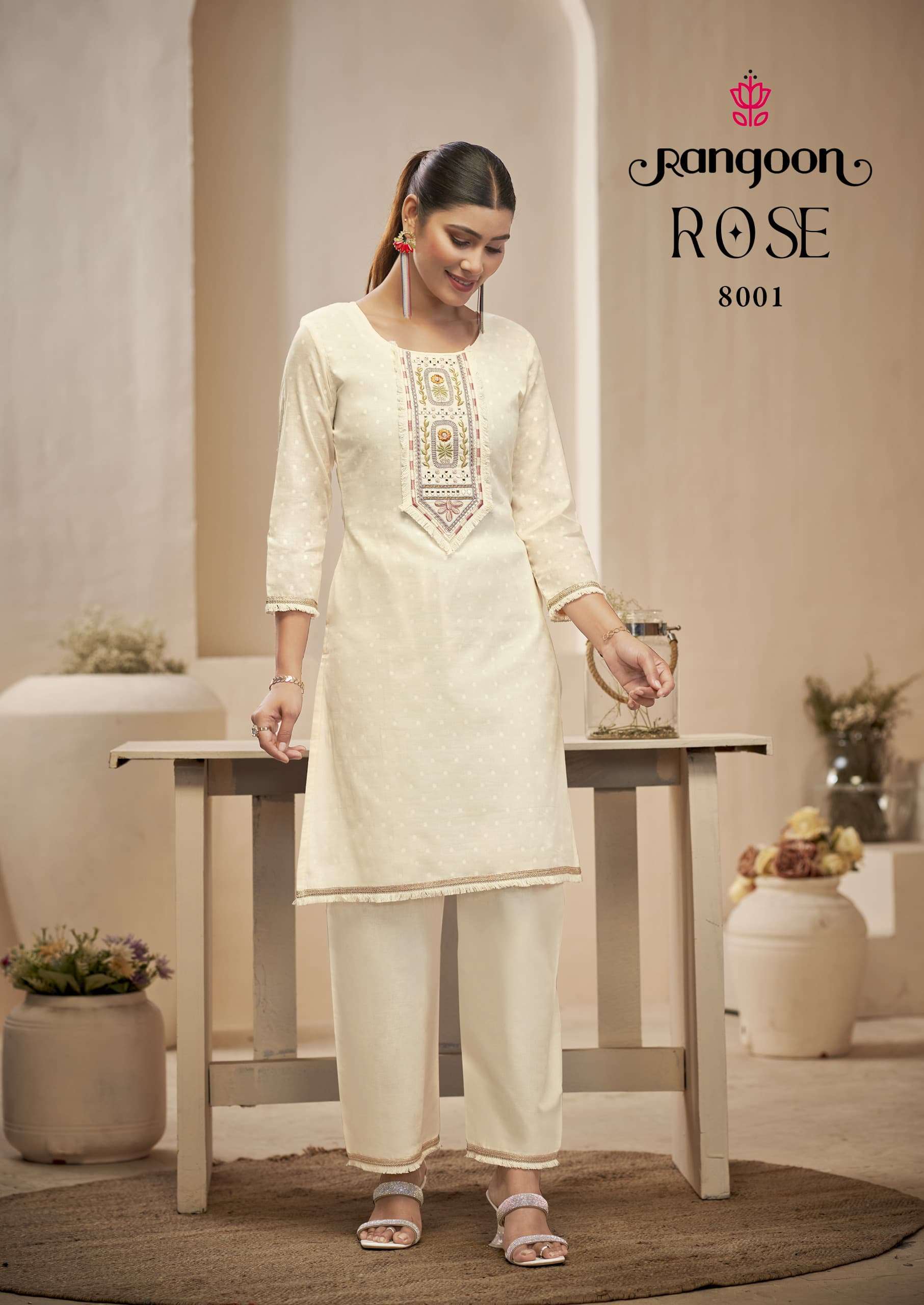 ROSE BY RANGOON IN PURE COTTON DOBBY PATTERN WITH FANCY MIRROR WORK CORD SET