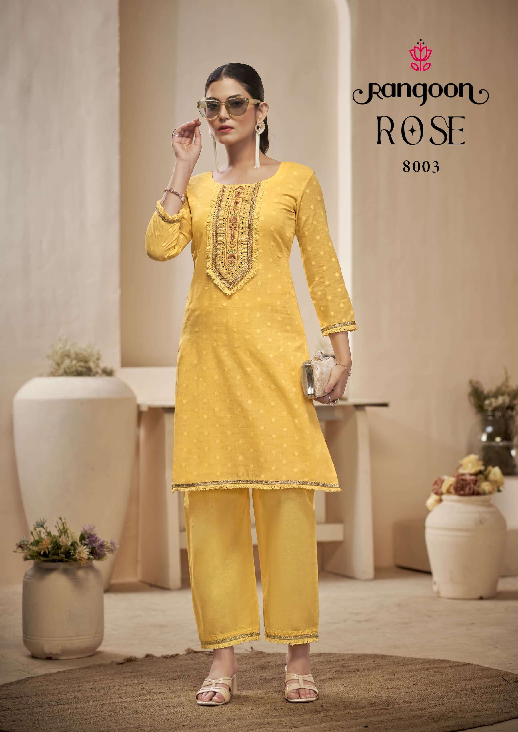 ROSE BY RANGOON IN PURE COTTON DOBBY PATTERN WITH FANCY MIRROR WORK CORD SET