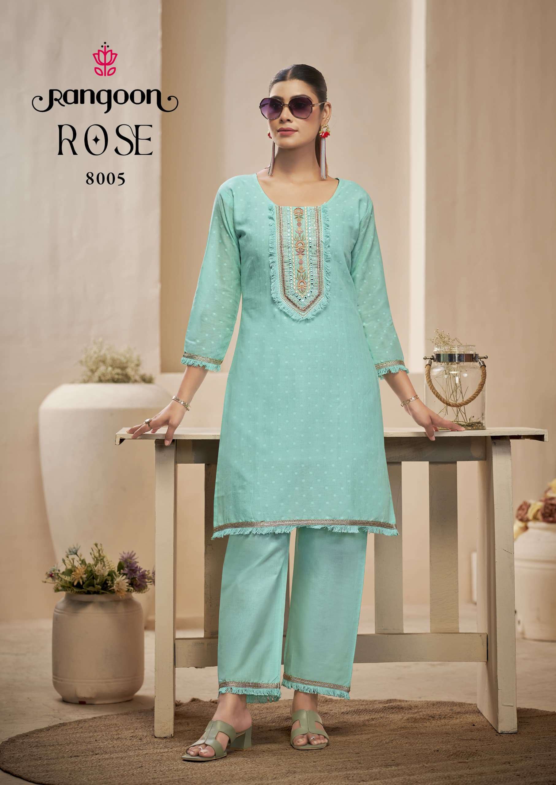 ROSE BY RANGOON IN PURE COTTON DOBBY PATTERN WITH FANCY MIRROR WORK CORD SET