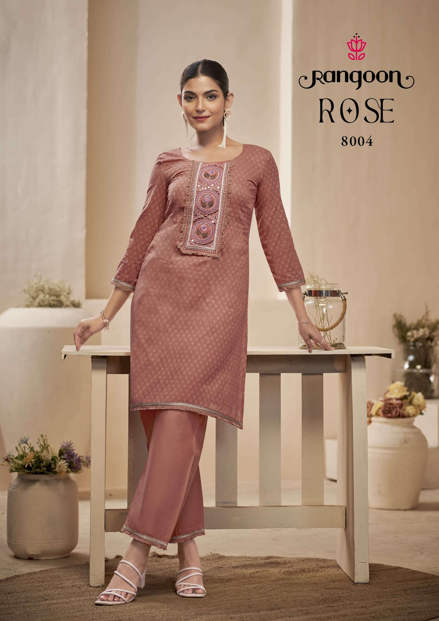 ROSE BY RANGOON IN PURE COTTON DOBBY PATTERN WITH FANCY MIRROR WORK CORD SET
