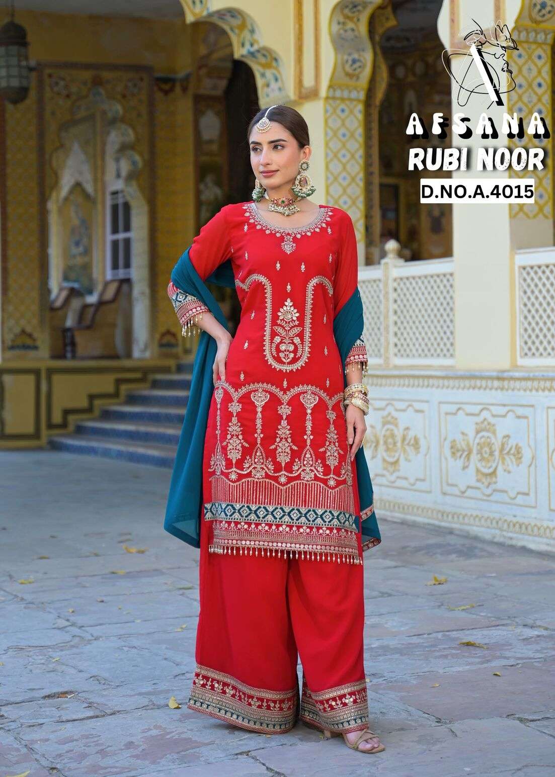 RUBI NOOR BY AFSANA IN GEORGETTE WITH CORDIND HEAVY WORK WITH LATKAN 