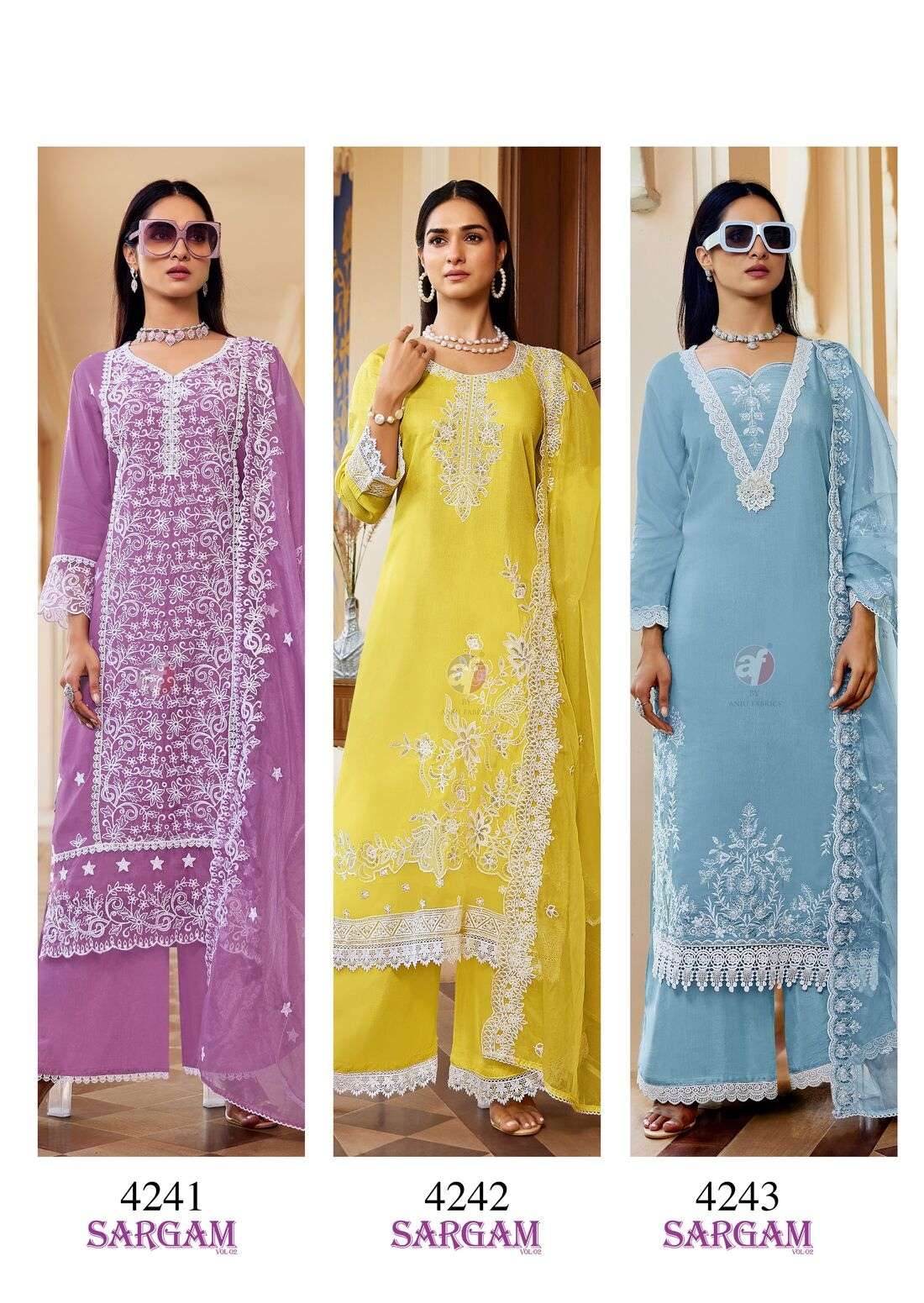 SARGAM VOL-2 BY ANJU FABRICS IN PURE MUSLIN WITH BEAUTIFUL EMBROIDERY WITH LACES 