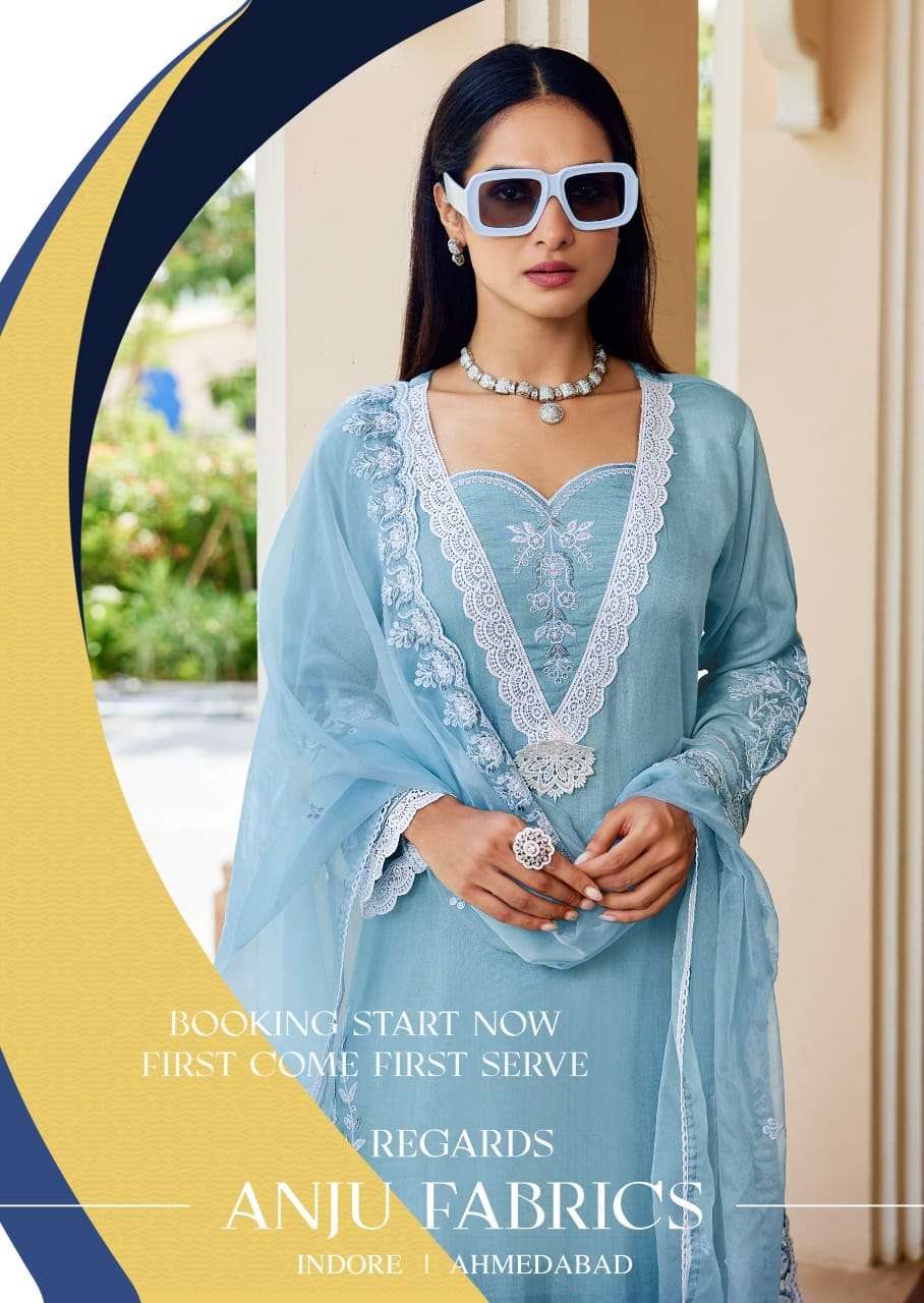 SARGAM VOL-2 BY ANJU FABRICS IN PURE MUSLIN WITH BEAUTIFUL EMBROIDERY WITH LACES 