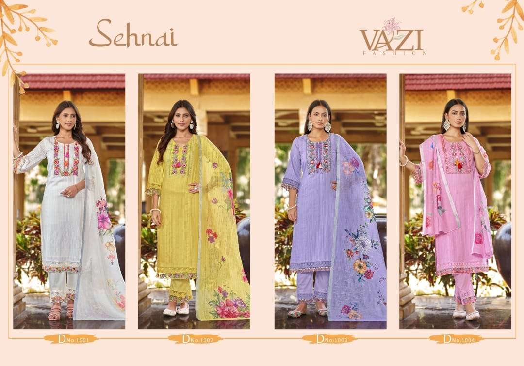 SEHNAI BY VAZI FASHION IN PURE COTTON WITH DESGINER FANCY THERD WORK AND DUPATTA